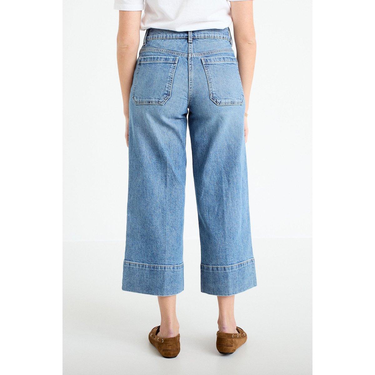 Jean wide leg cropped taille haute denim stone, CACHE CACHE