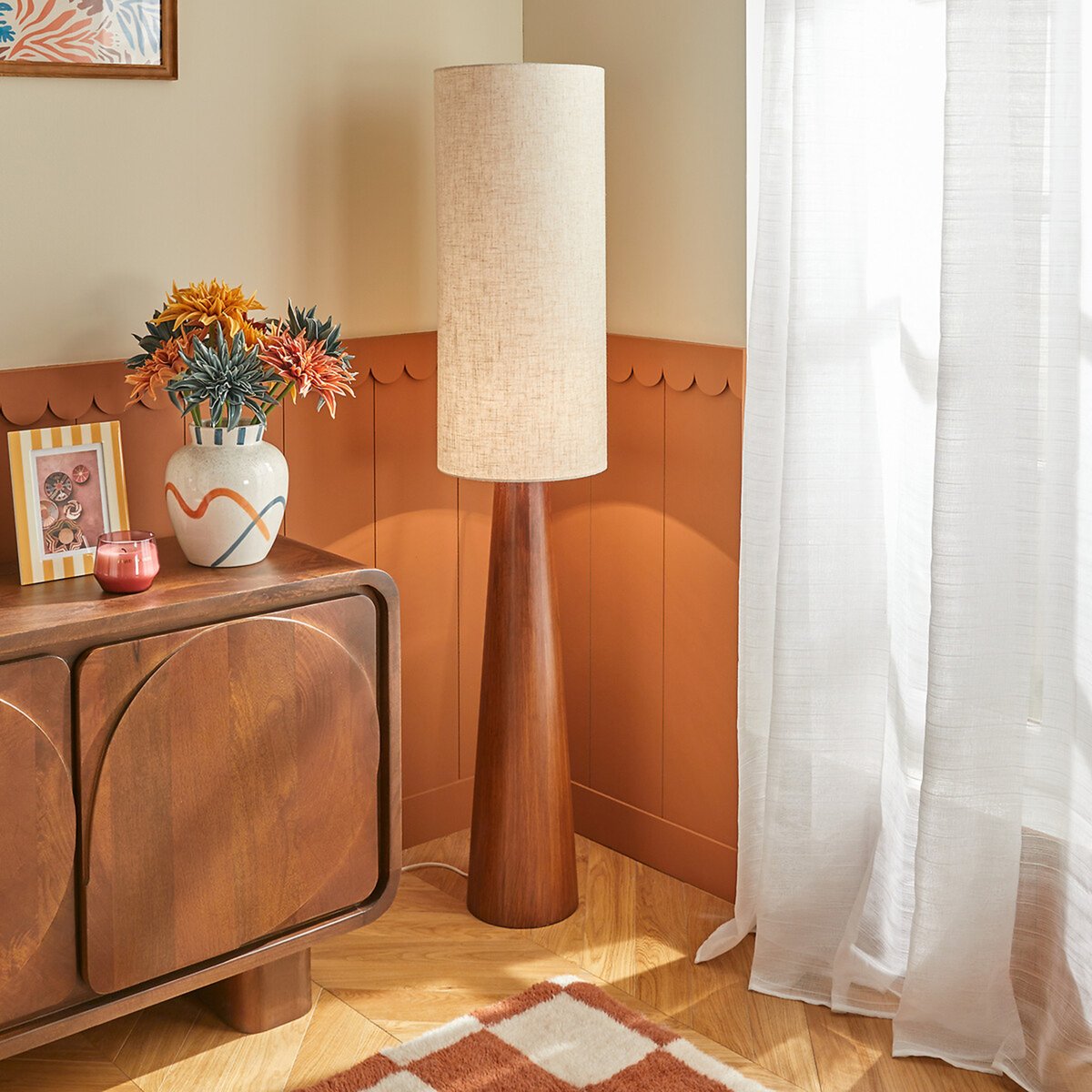 Lampadaire cylindrique en pin SERGIO marron, ATMOSPHERA