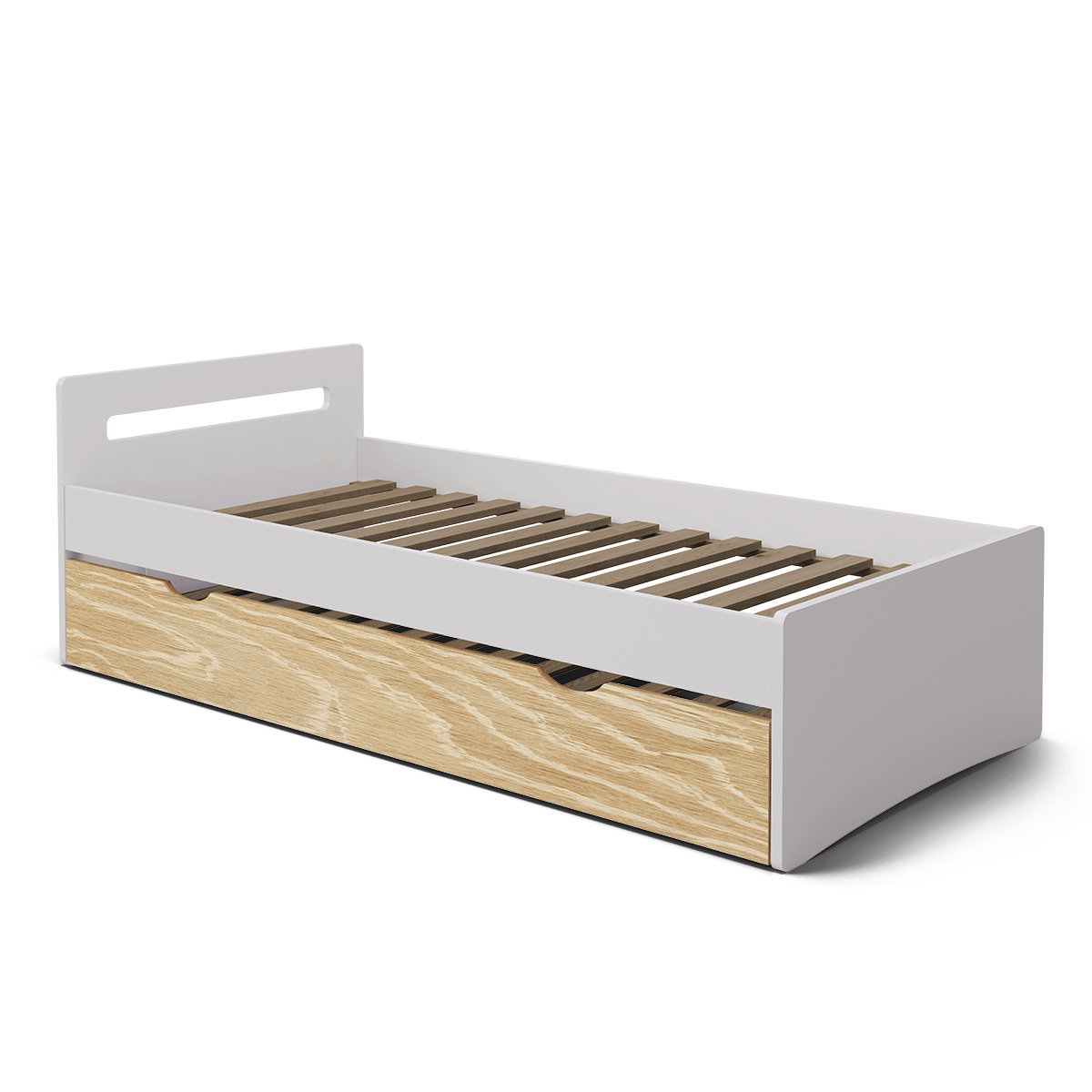 Pack lit gigogne avec matelas Bois massif LEO blanc et bois, AKITEN RETAIL