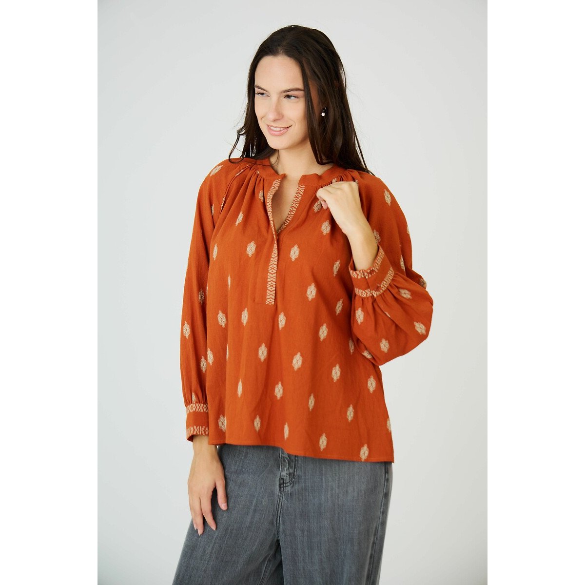 Blouse col V orange, SEE U SOON