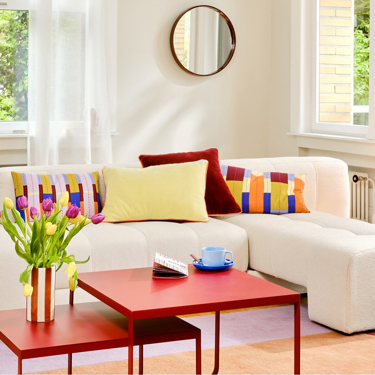 Funda de cojín rectangular bicolor 60x40 cm, terciopelo, GUSALI burdeos/amarillo, LA REDOUTE INTERIEURS