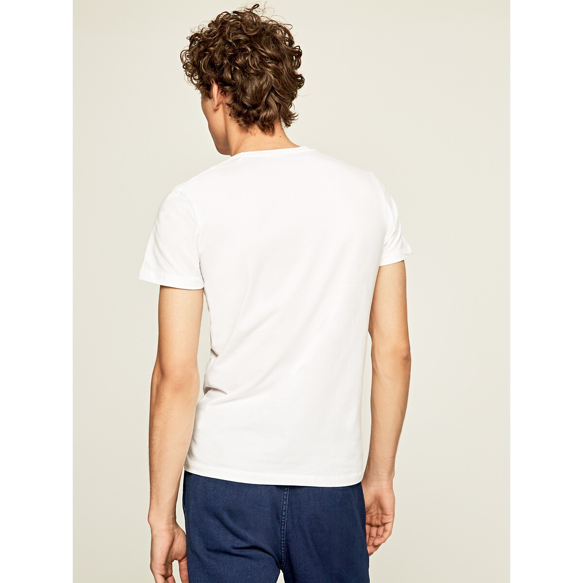 Original Stretch Cotton T-Shirt with Logo Print and Crew Neck white, PEPE JEANS