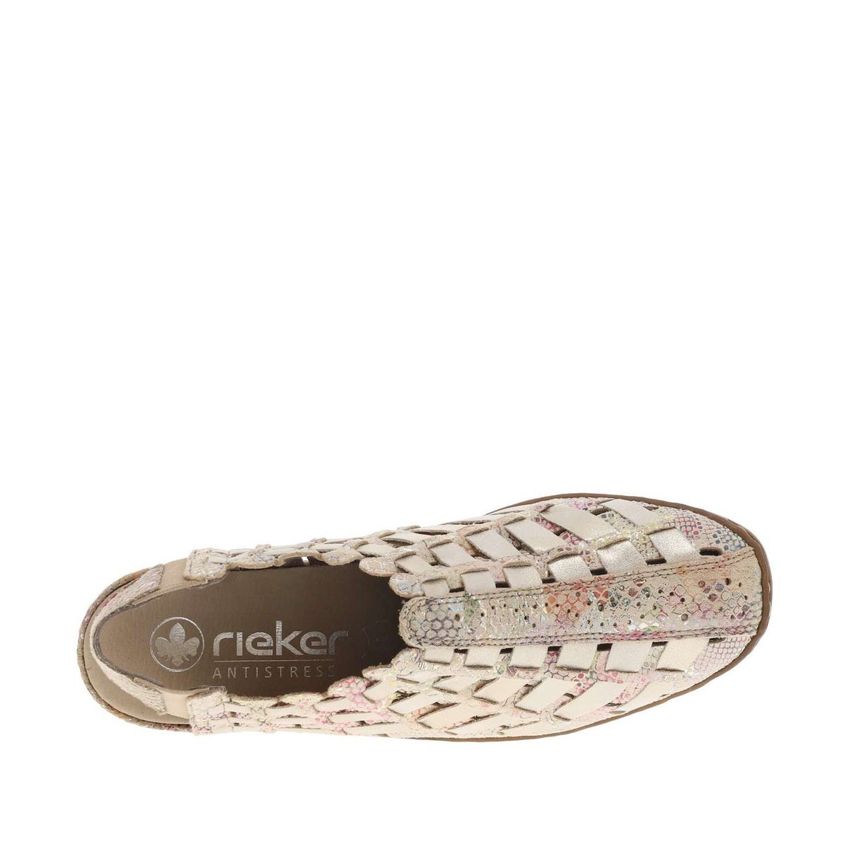 Escarpins en cuir multicolores à talon compensé avec bande élastiquée beiges, RIEKER