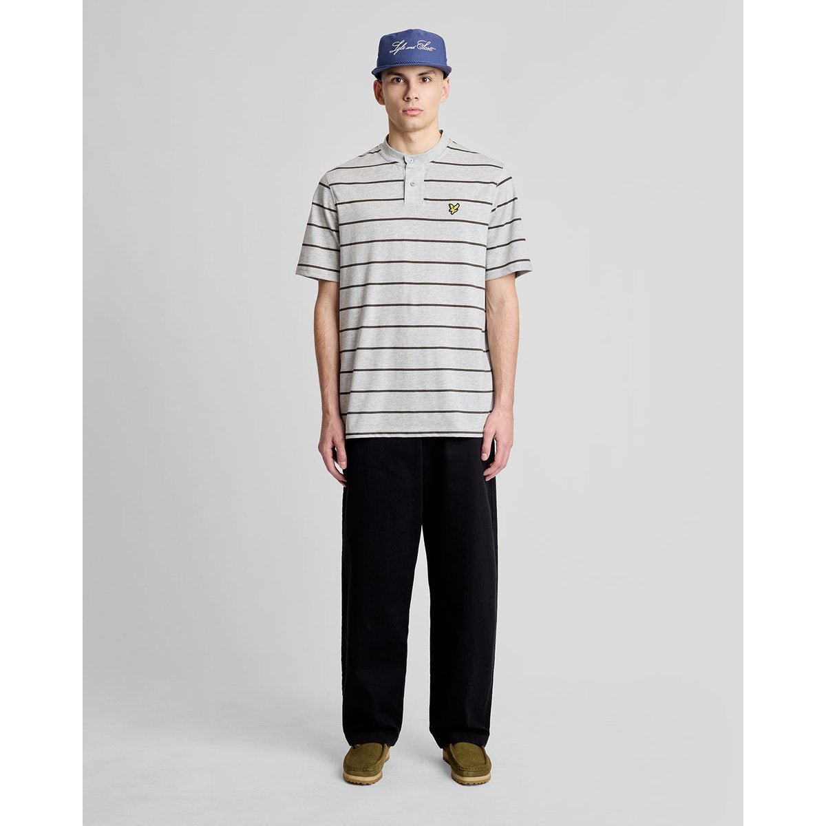 T-shirt col 2 boutons à rayures gris archive chiné, LYLE & SCOTT
