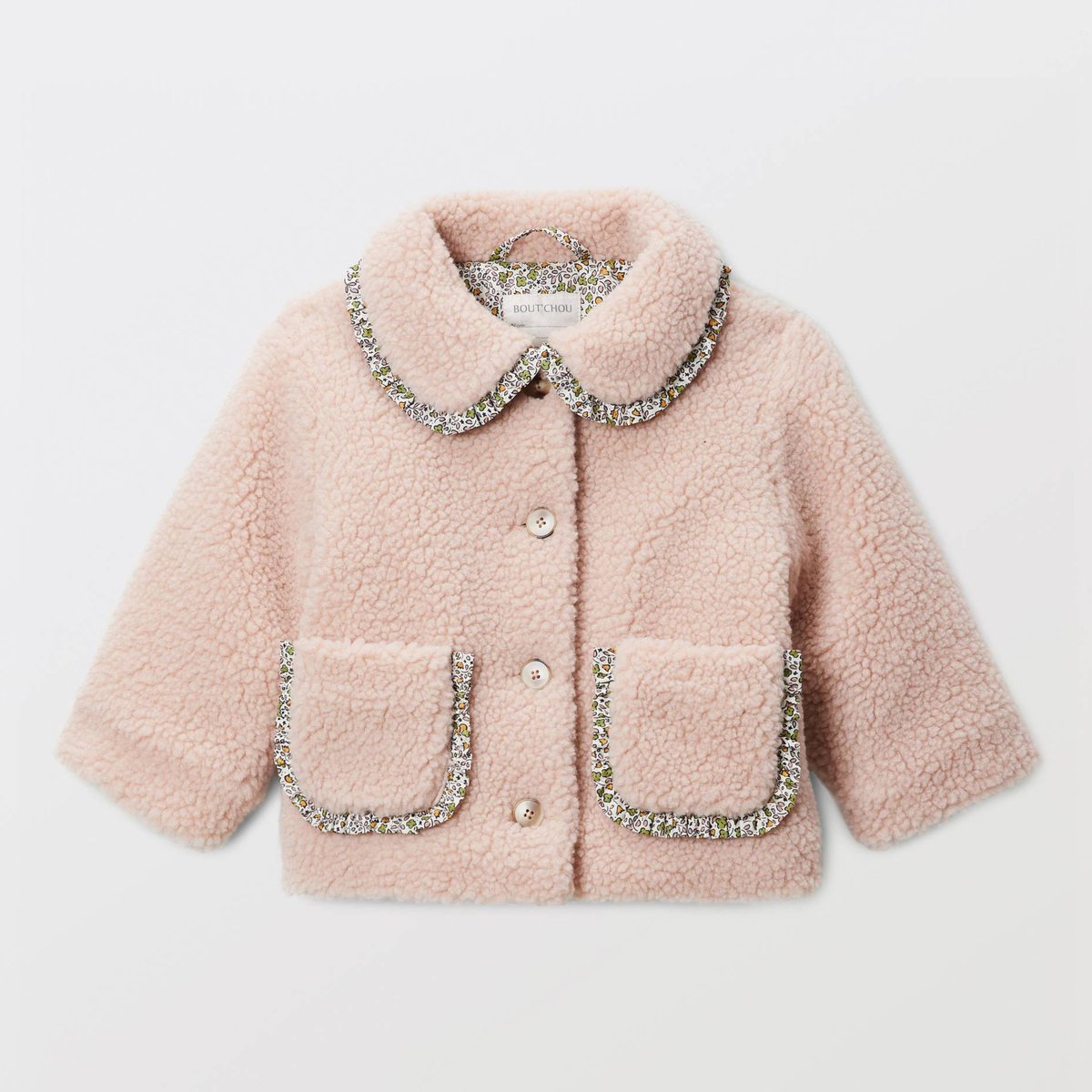 Veste en sherpa uni col brodé dragee, BOUT'CHOU
