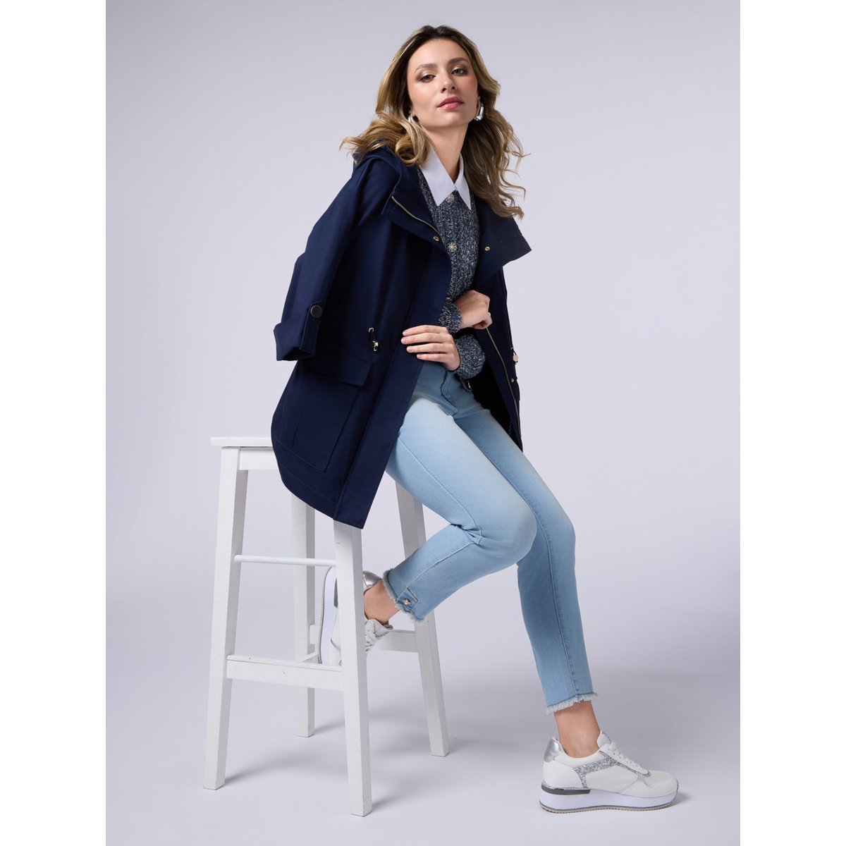 Jean skinny décoloré avec boutons light - blue, OLTRE
