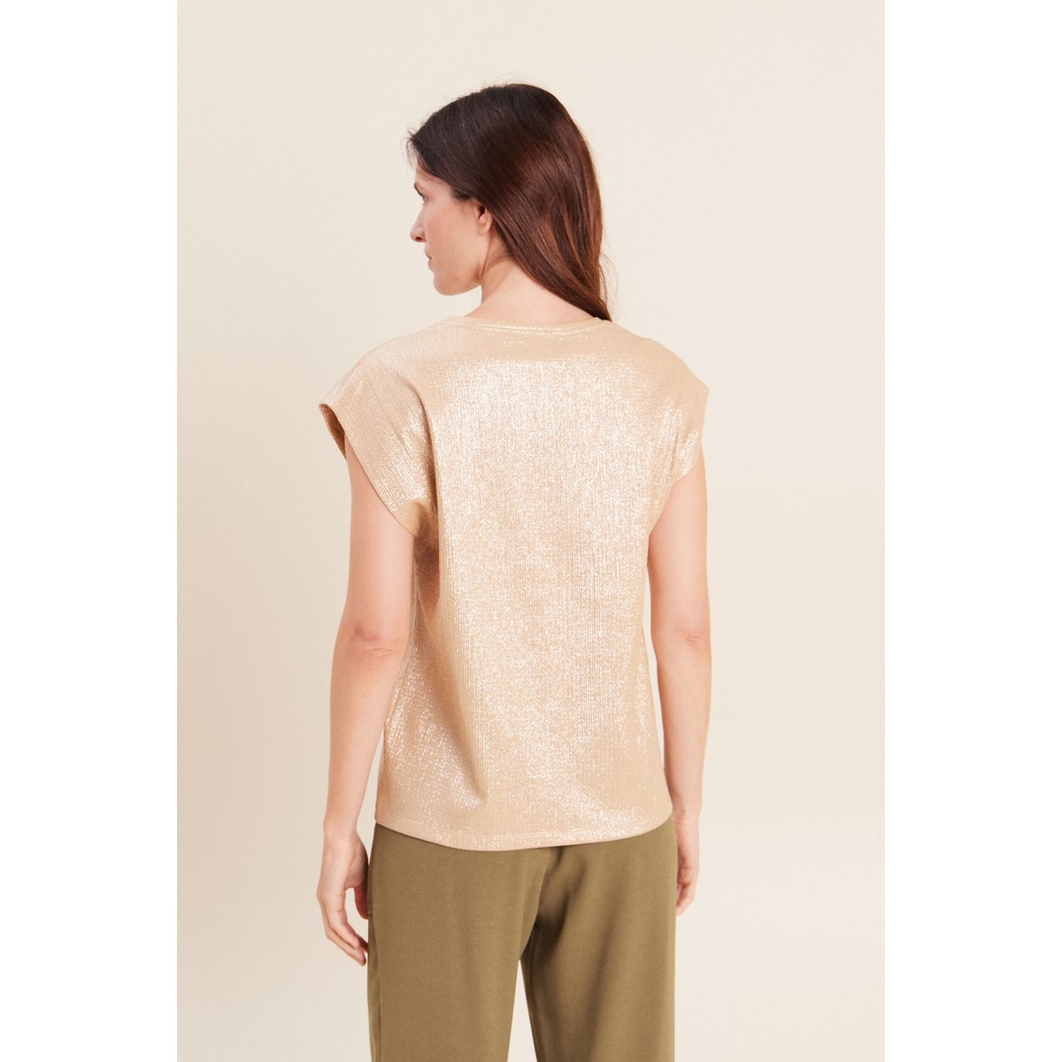 T-shirt col rond sans manches beige, BREAL