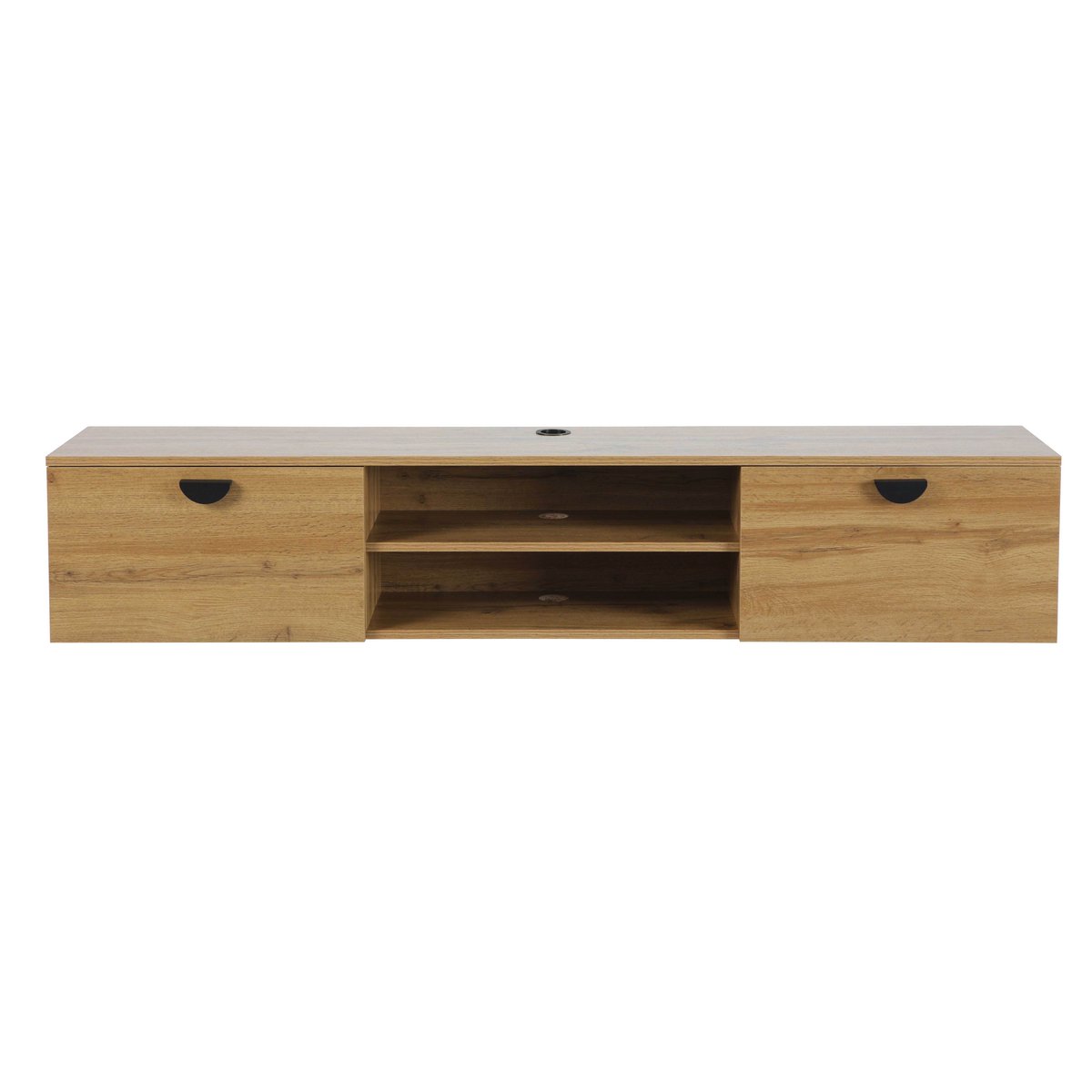 Meuble TV suspendu effet bois 160 cm, JESSY bois clair, OVIALA