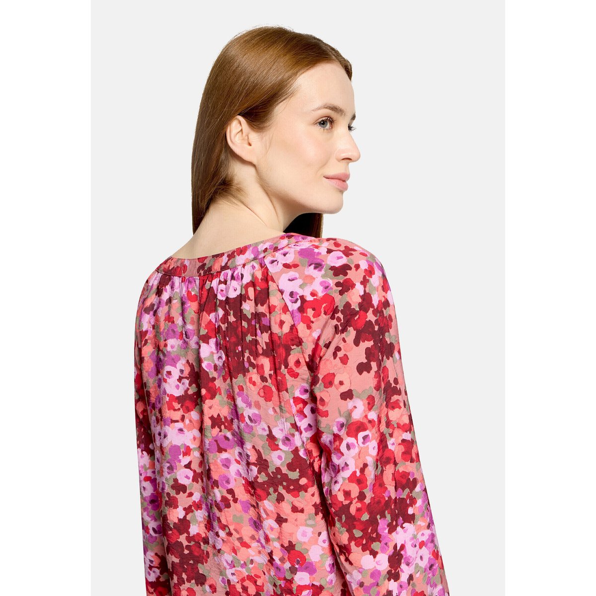 T-shirt façon blouse à fronce violet/rouge, CARTOON