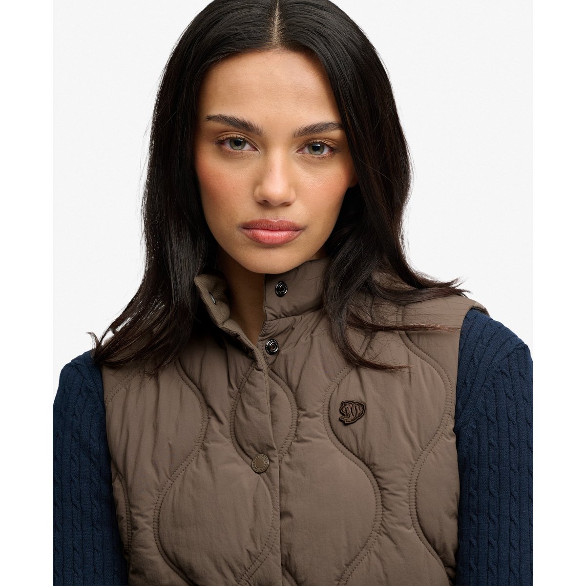 Gilet Matelassé Froissé à Boutons-Pression kaki foncé, SUPERDRY