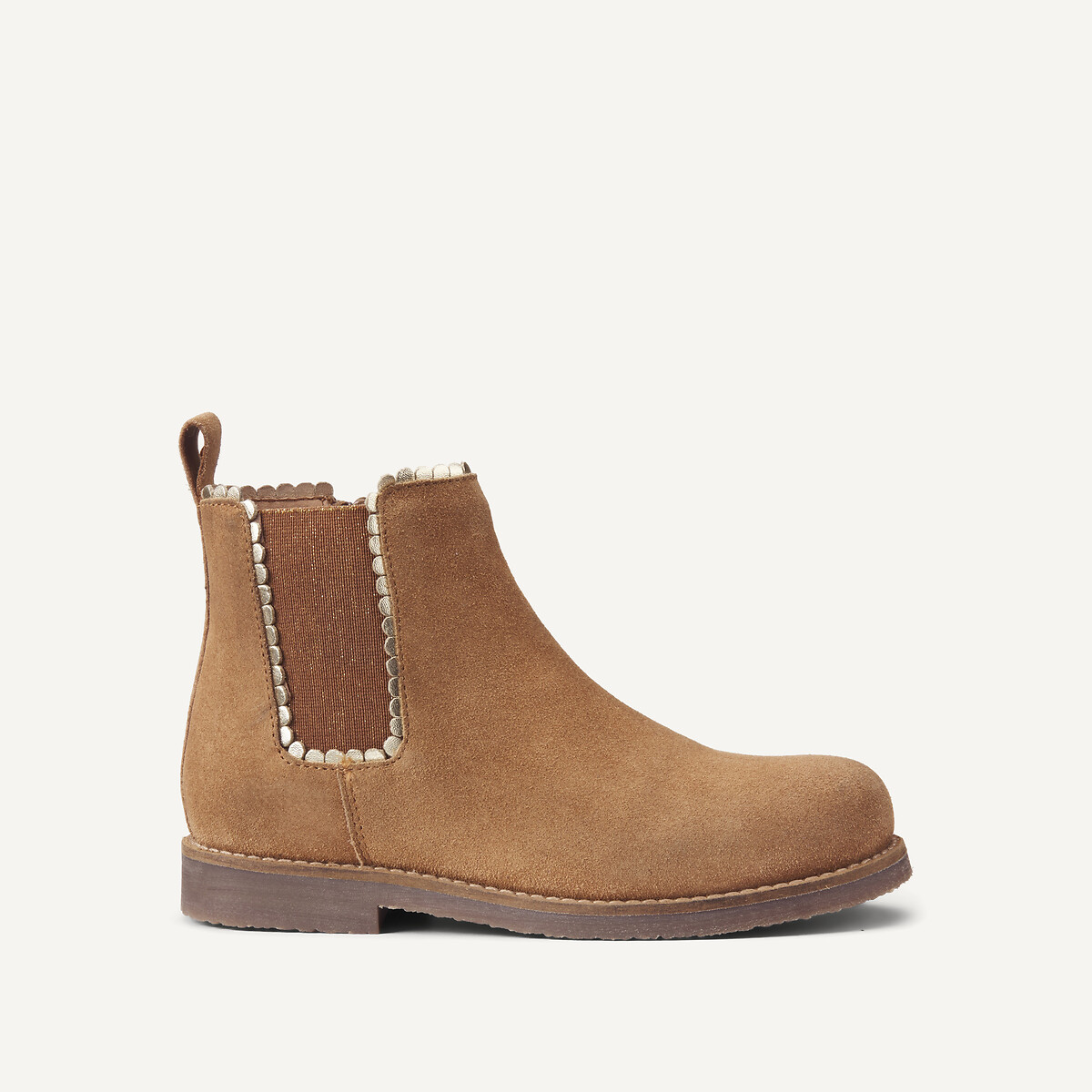 Stivali Chelsea in pelle scamosciata con dettagli metallizzati cammello, LA REDOUTE COLLECTIONS