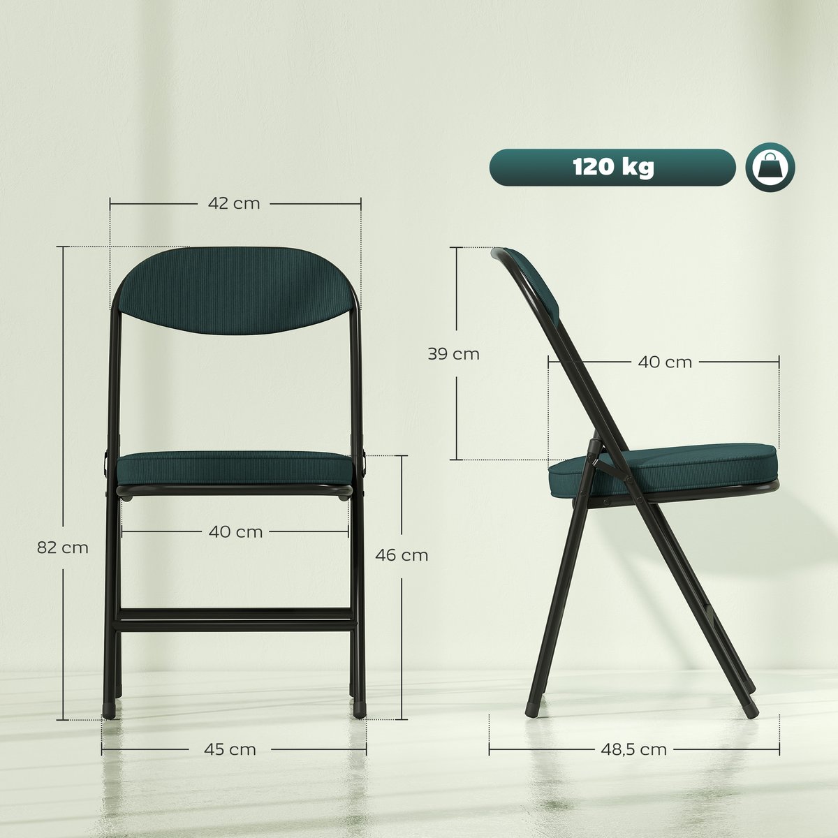 Chaise pliante Velours côtelé (100 % bleu, HOMCOM