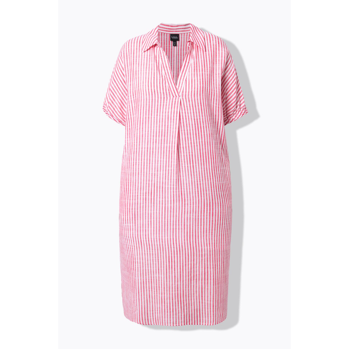 Robe oversize en lin mélangé. Rayures. Col fuchsia clair, ULLA POPKEN