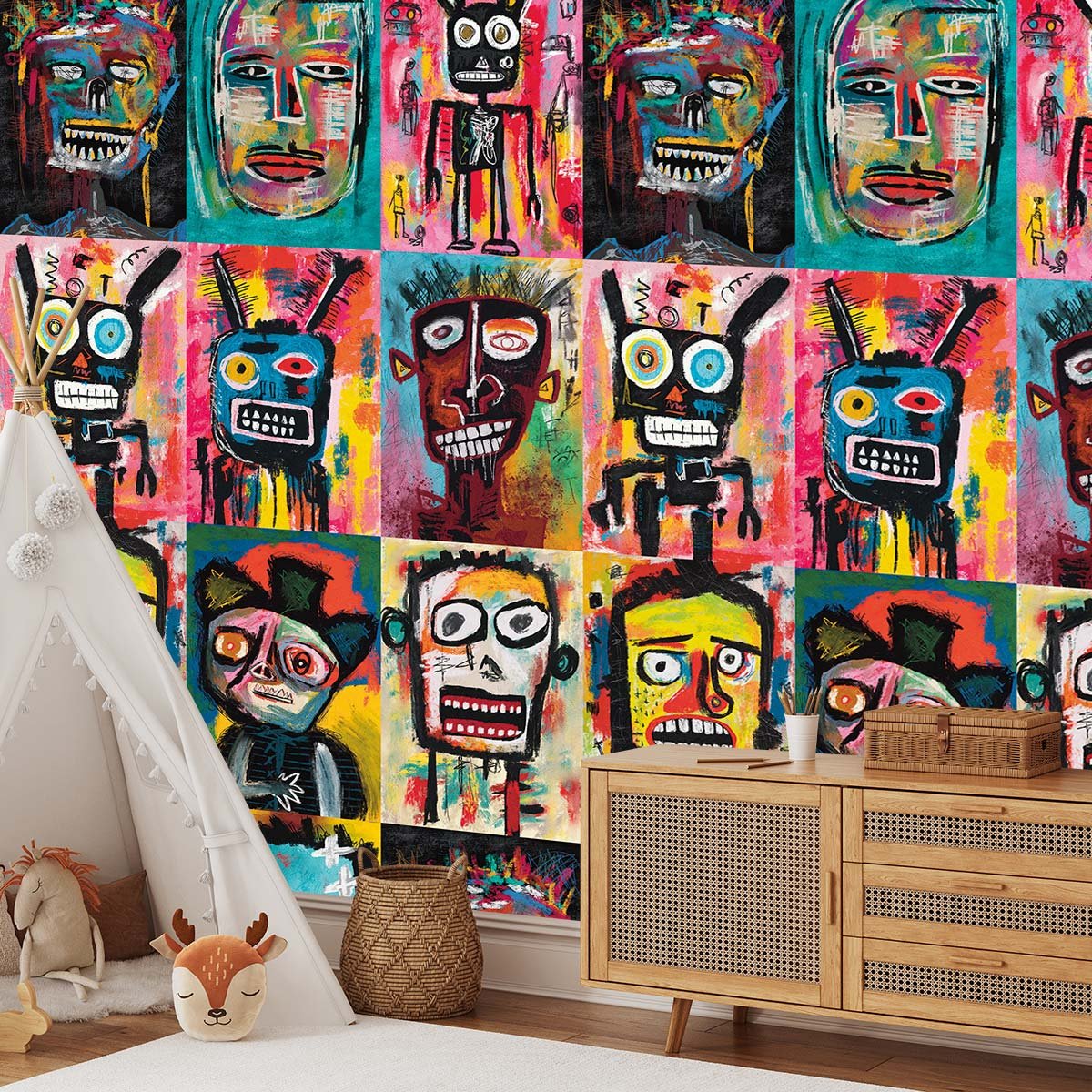 Papier peint, celebration basquiat multicolore, HEXOA