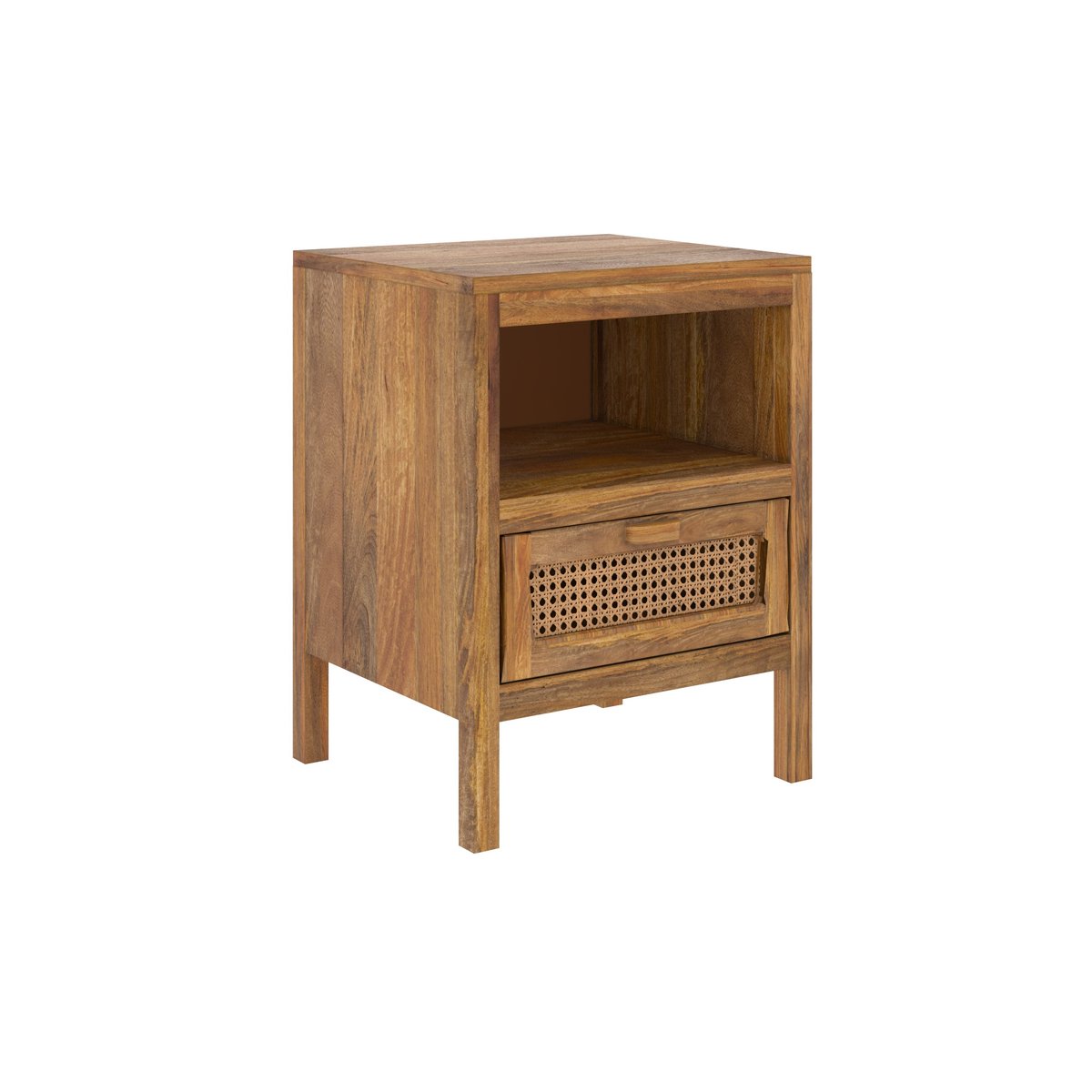Table de chevet en bois de manguier et cannage, 1 tiroir et 1 niche - TIKI bois clair, MAISON PAVANE