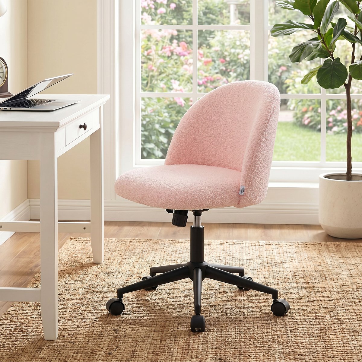 Chaise de bureau Polaire Teddy (100% rose, HOMCOM