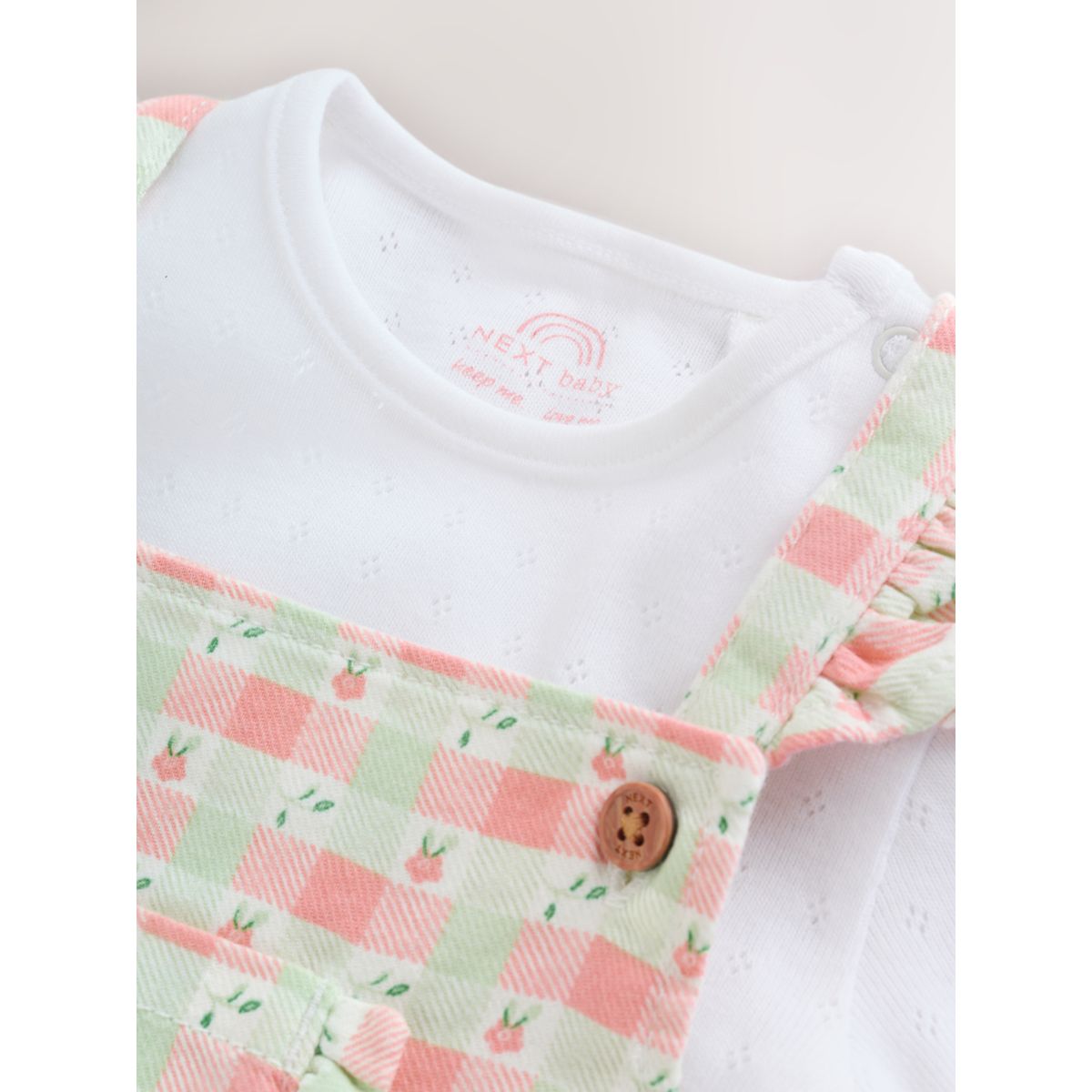 Ensemble body et salopette bébé, 2 pièces rose à carreaux, NEXT