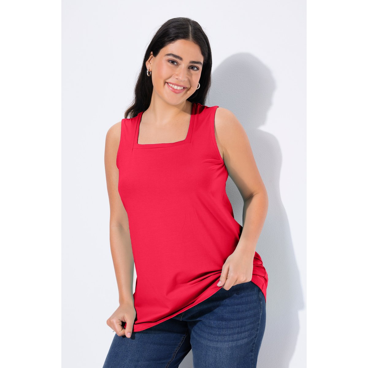 Top long, Classic, encolure carrée rouge, ULLA POPKEN