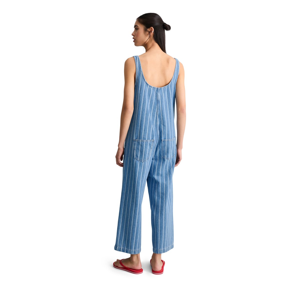 Salopette en jean rayée, coupe décontractée en pur coton bio bleu, MARC O’POLO DENIM
