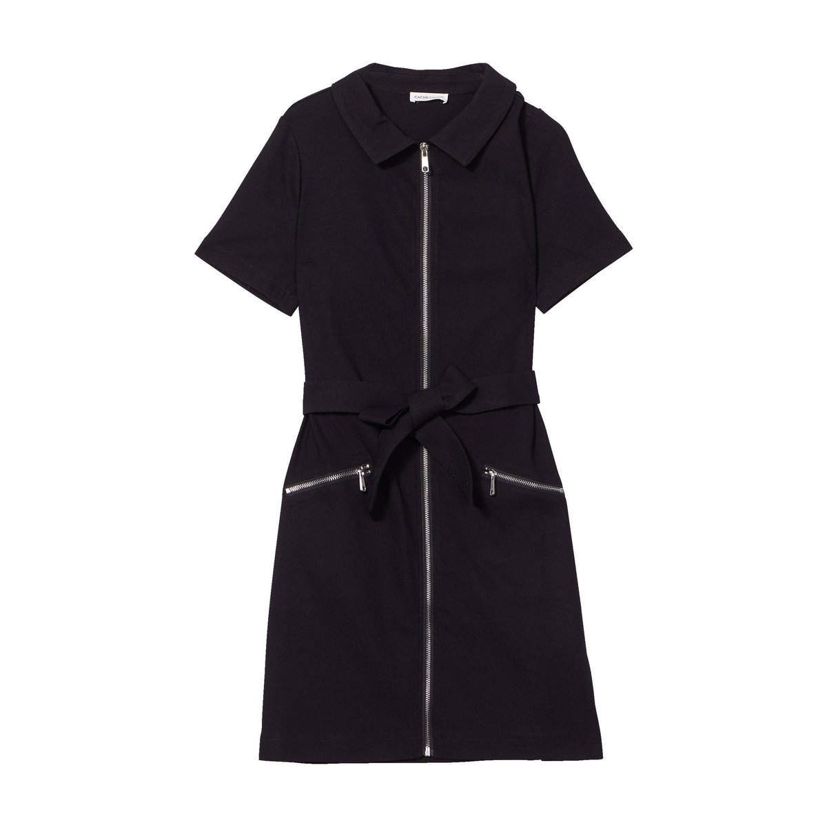Robe droite zippée ceinturée noir, CACHE CACHE