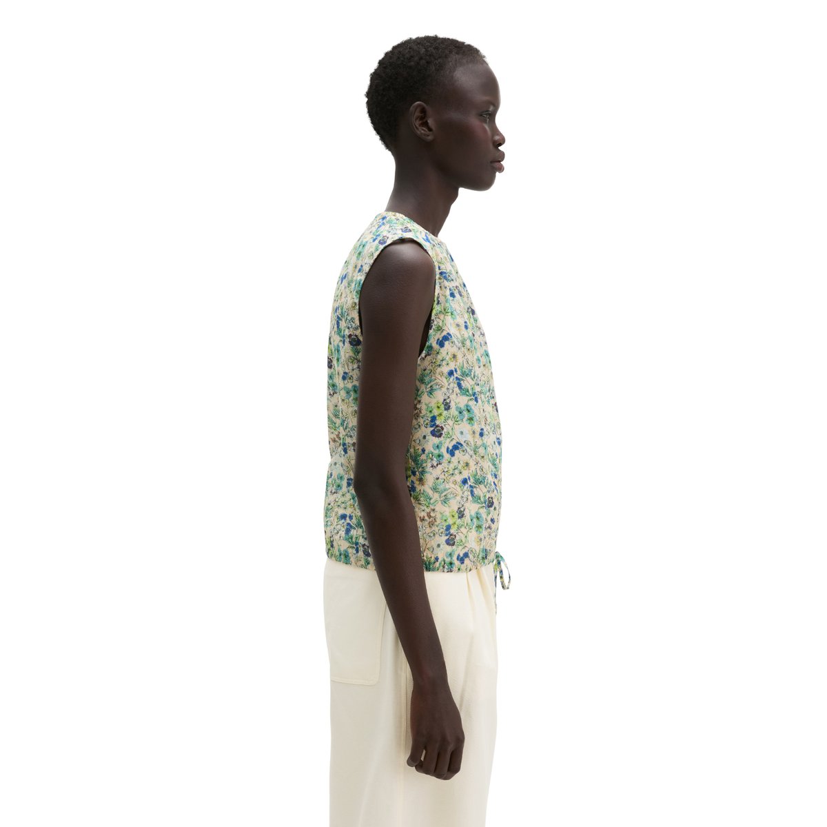 Top chemisier à motifs cropped en voile de coton léger marron clair, MARC O'POLO