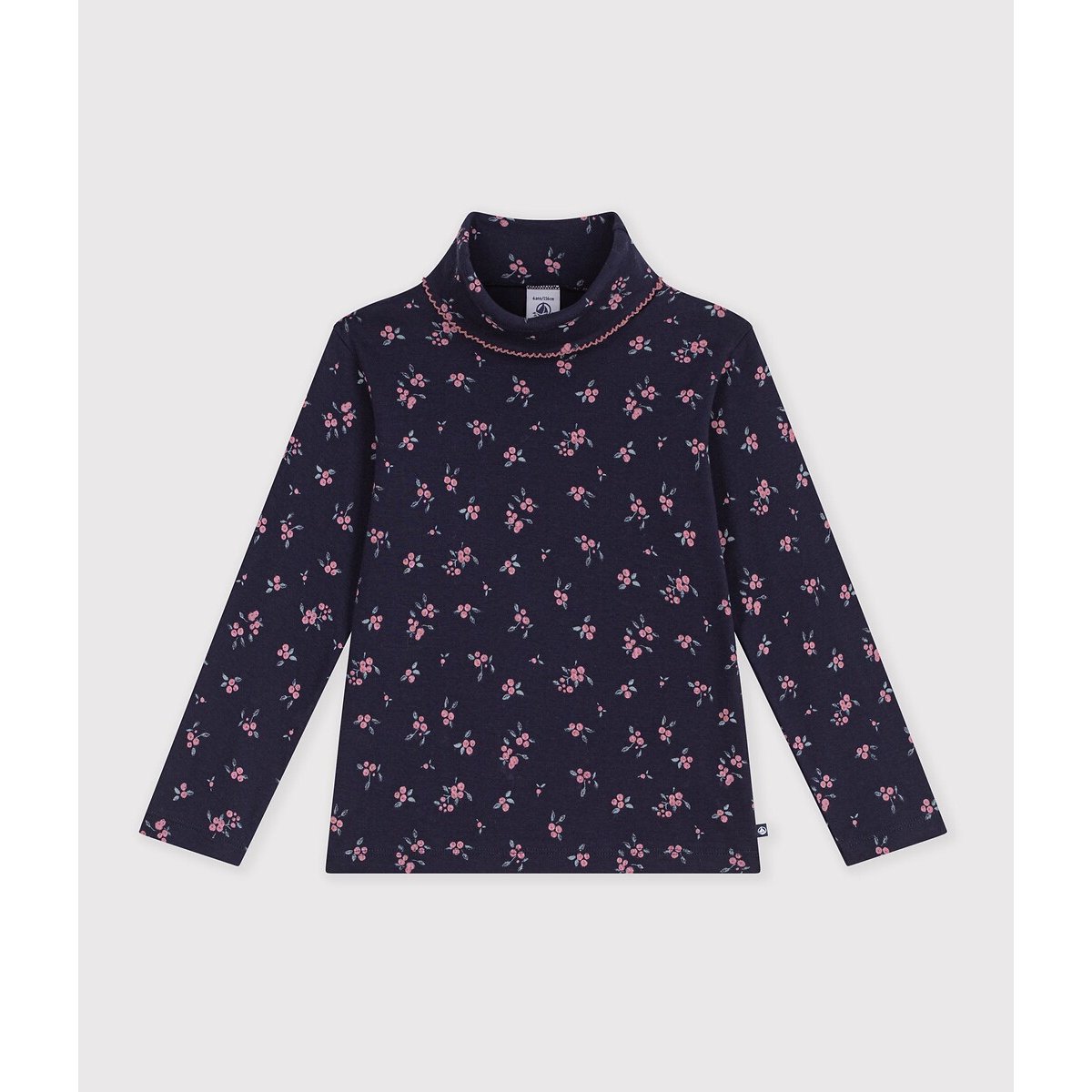 Sous-pull manches longues, avec col roulé, imprimé fleurs bleu marine imprimé, PETIT BATEAU