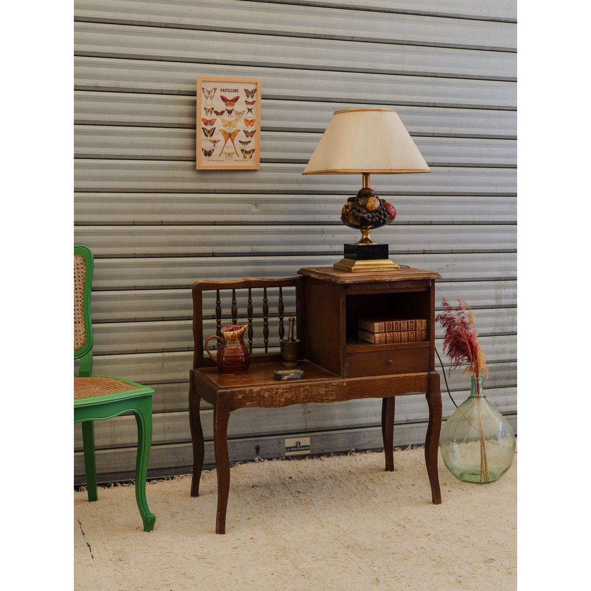 Ancien meuble à téléphone en bois Francine N°1615 - Bon état bois foncé, DEBONGOUT