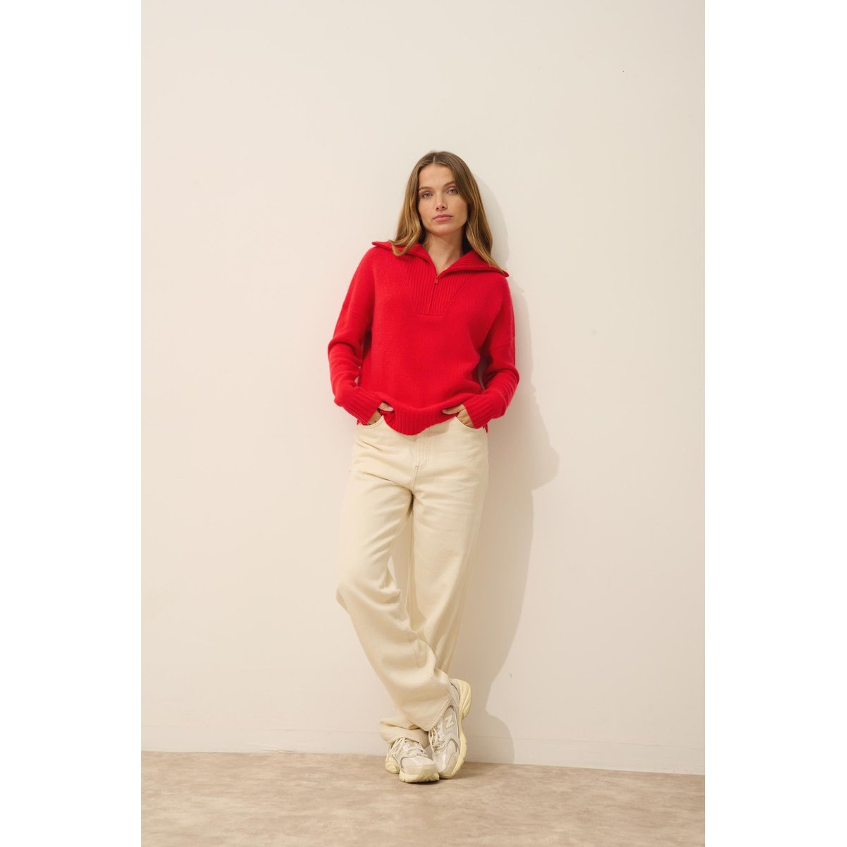 Pull Camionneur 6 Fils Carmin Akar rouge, JUST CASHMERE