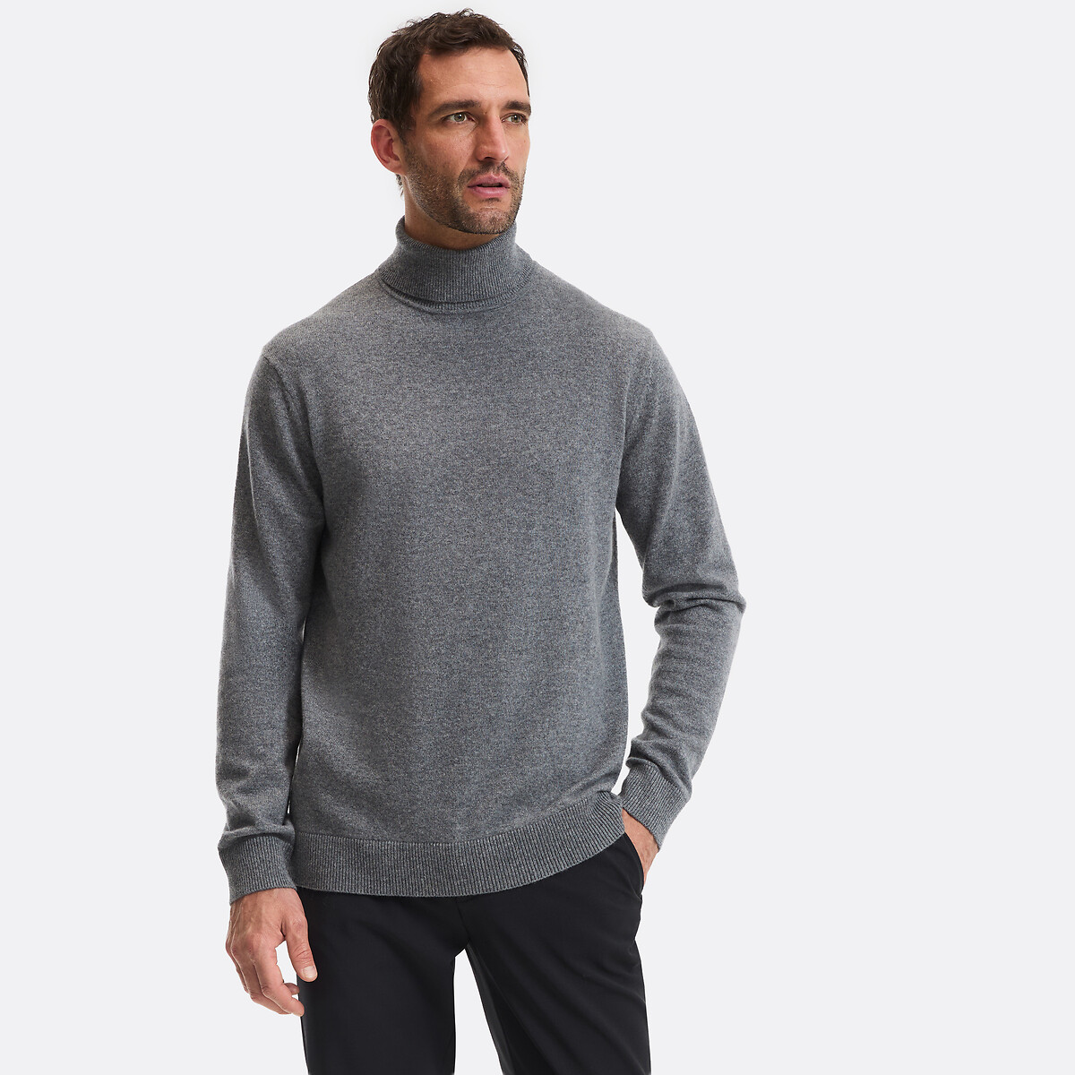 Cashmere Turtleneck Jumper grey marl, LA REDOUTE COLLECTIONS