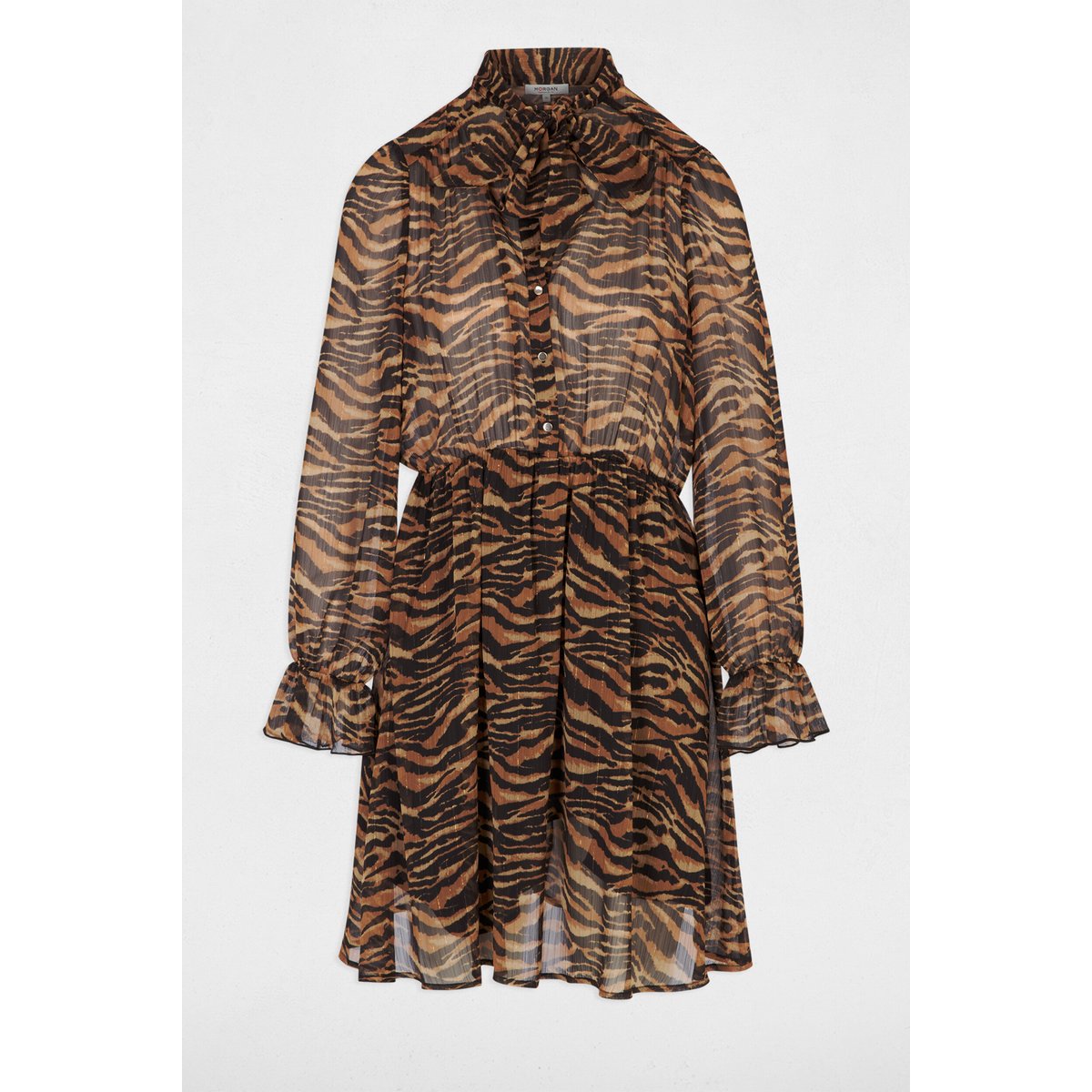 Robe voile col lavallière multicolore, MORGAN