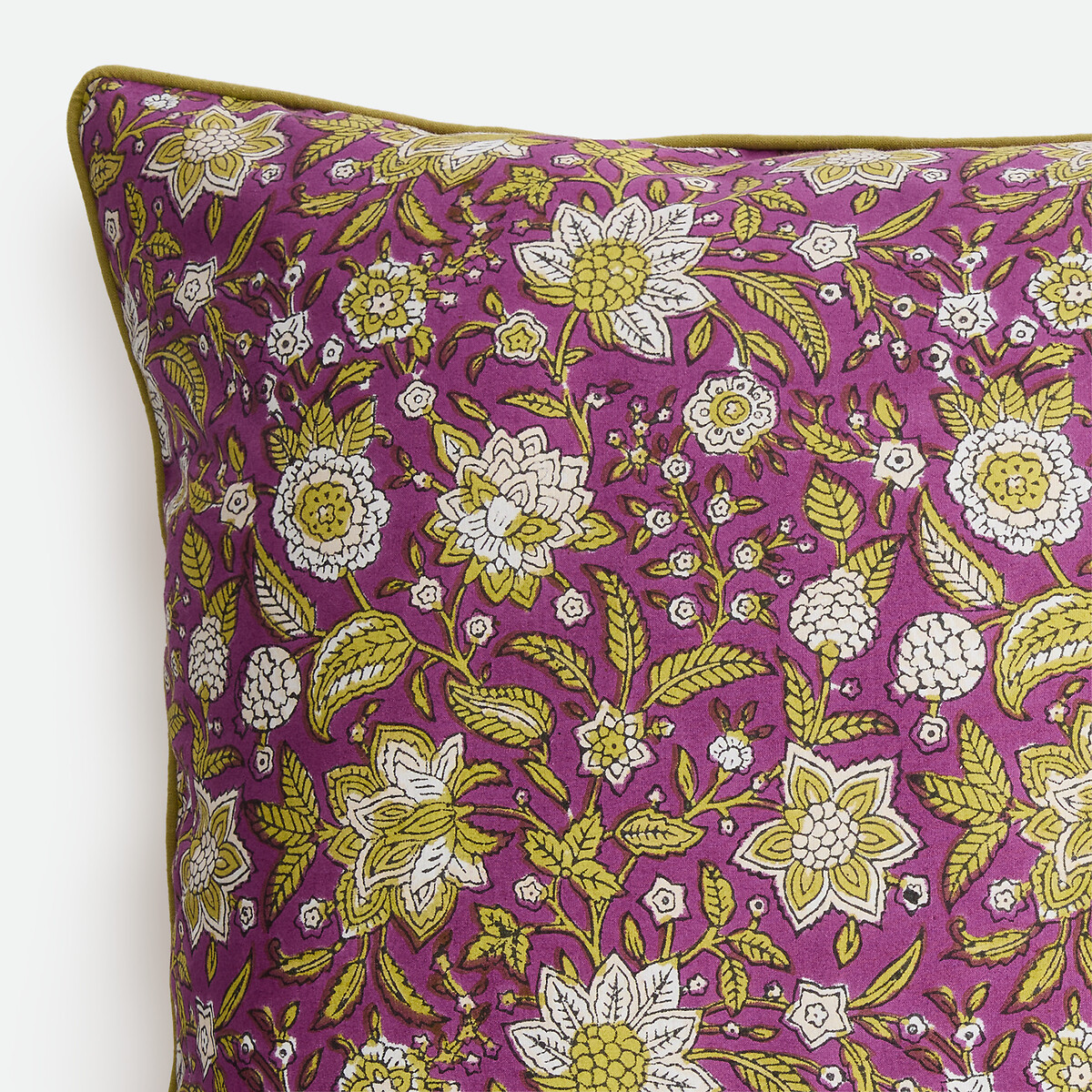 Housse de coussin, en coton imprimé block-print, SHANDIRA violet/rose, LA REDOUTE INTERIEURS