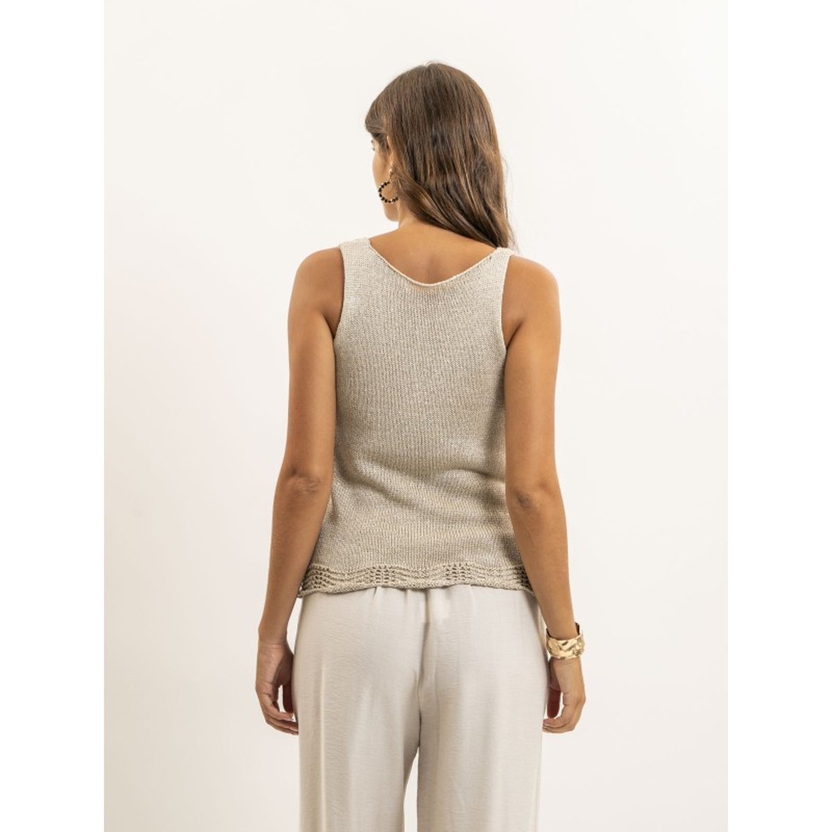 Top Sans Manches Maille Fil textile Kenatra beige, DONA LISA