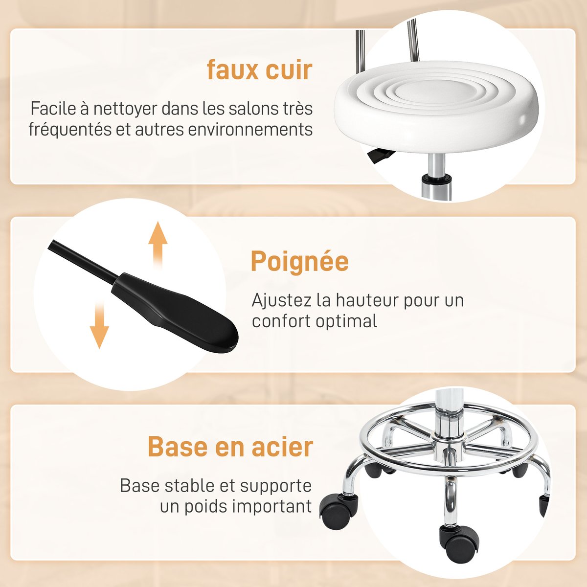 Tabouret de salon Acier Blanc blanc, HOMCOM