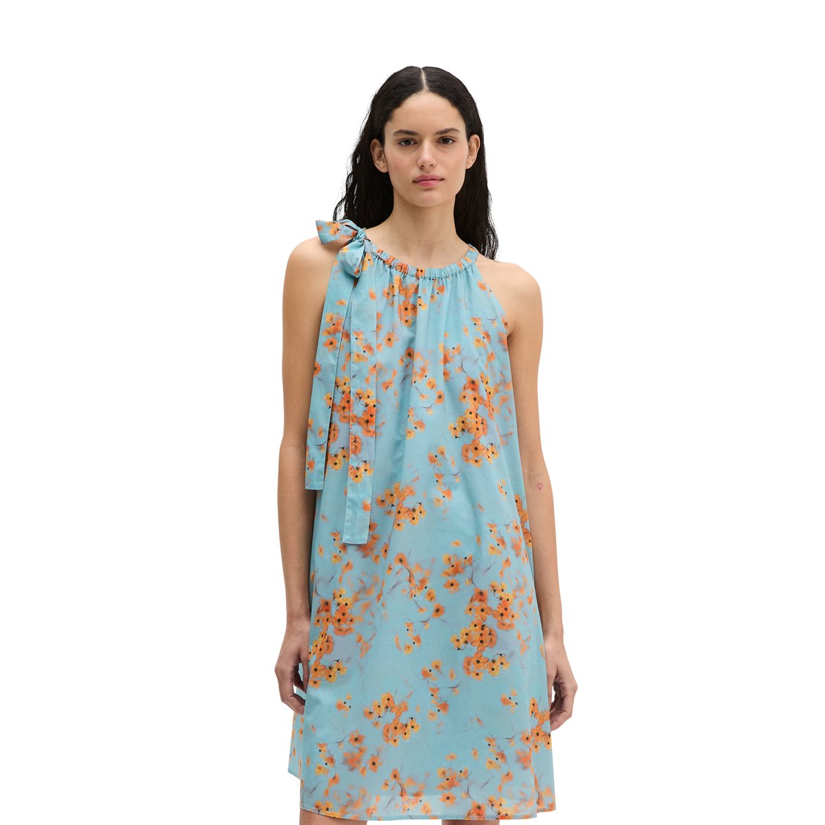 Robe d'été sans manches loose en voile de coton imprimé bleu moyen, MARC O'POLO