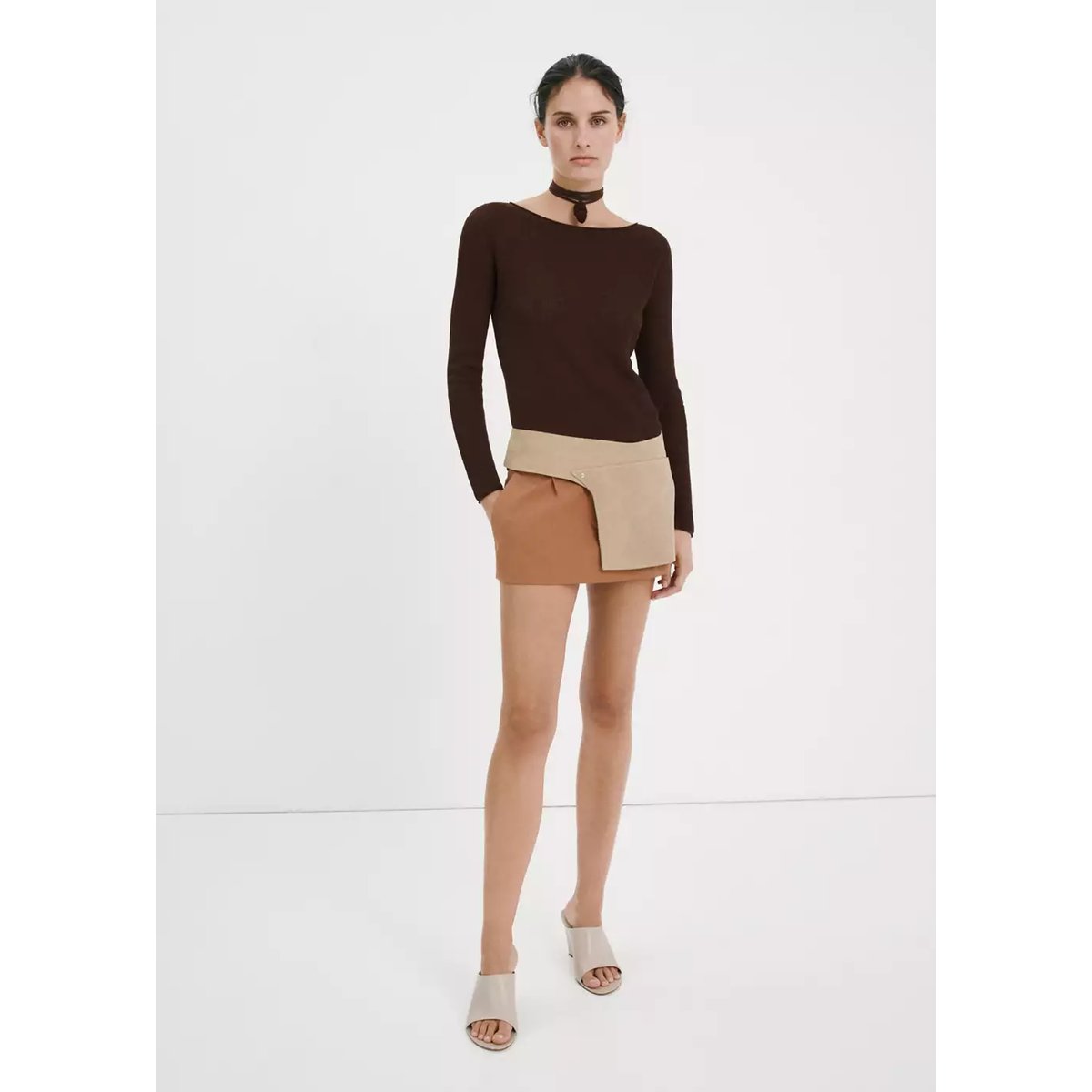 Pull-over en maille fine chocolat, MANGO