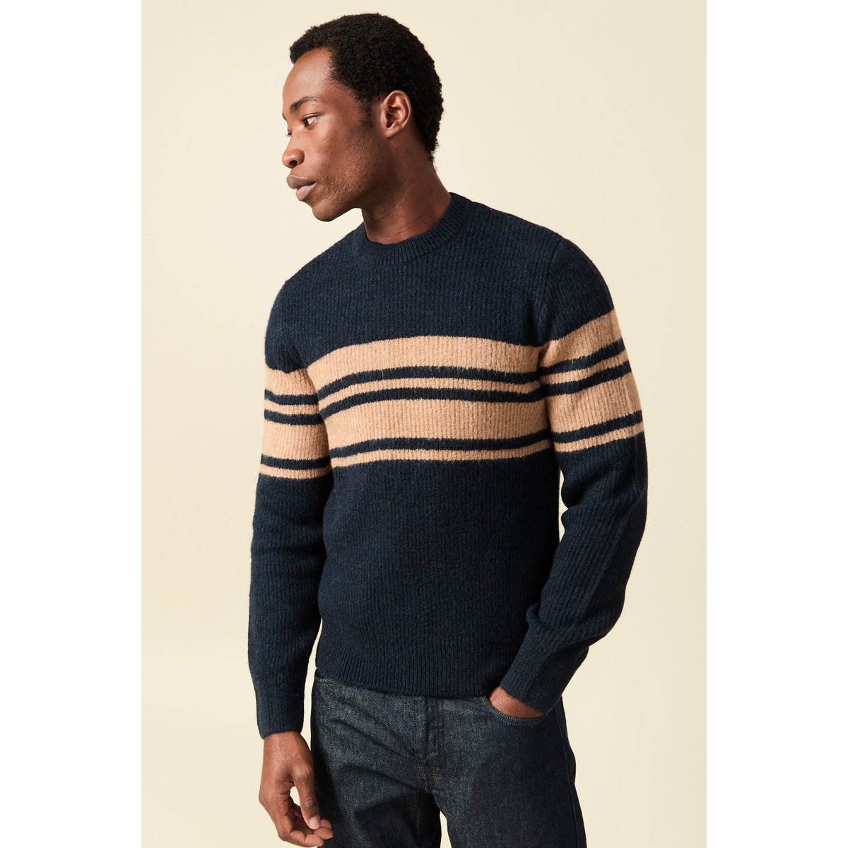 Pull manches longues col rond bleu marine, BONOBO