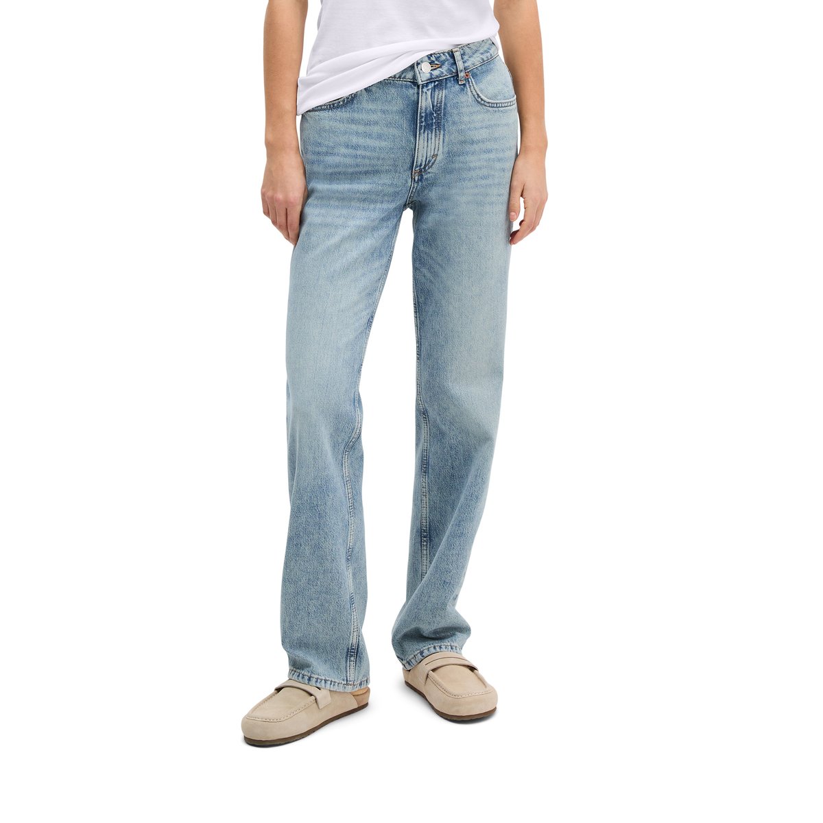 Jeans modèle Elin droit en denim rigide sans élasthanne bleu clair, MARC O'POLO