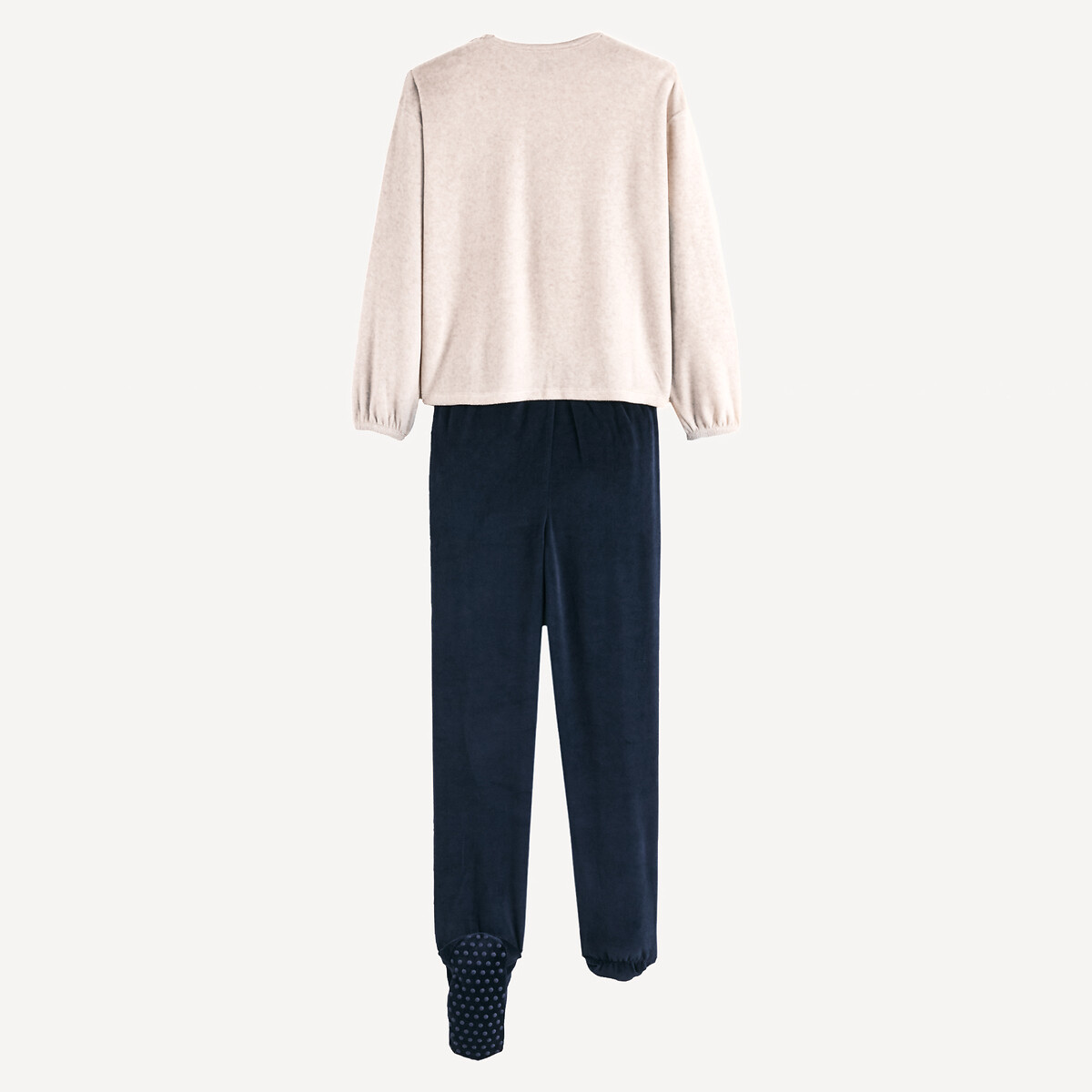 Pyjama velours avec pieds, motif lapin beige chiné/bleu marine, LA REDOUTE COLLECTIONS