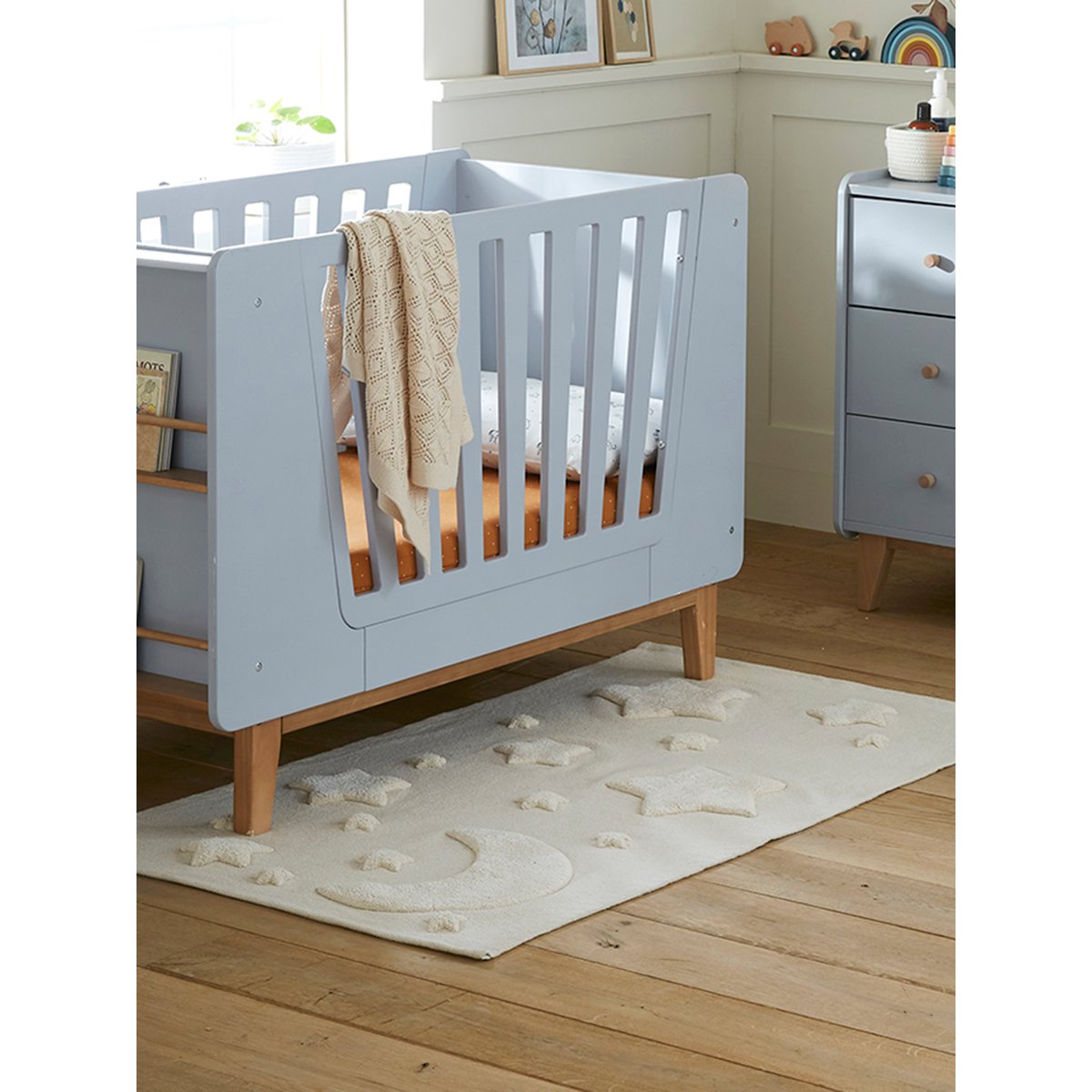 Tapis rectangle relief lune et étoiles beige, VERTBAUDET