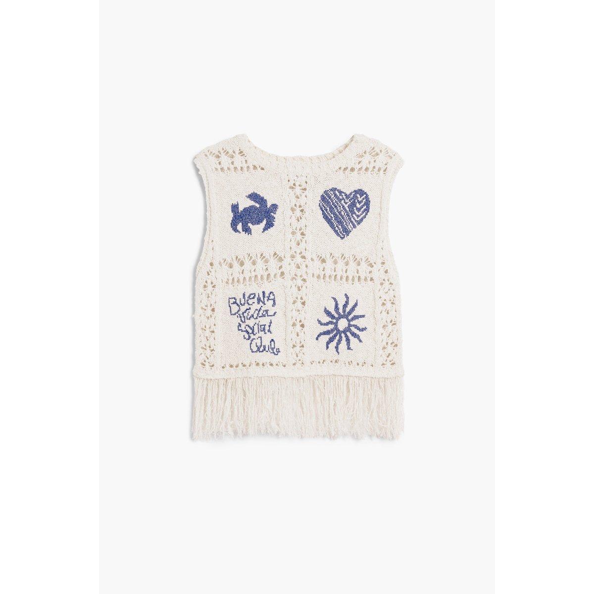 Pull crochet à franges beige, DESIGUAL