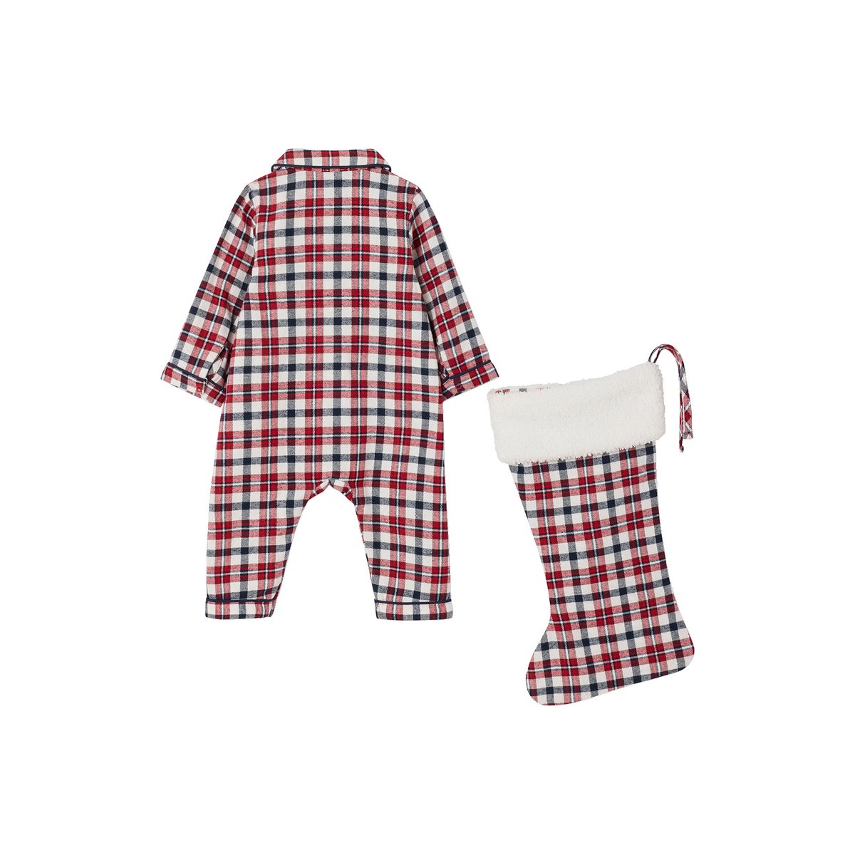 Ensemble bébé mixte combinaison + chaussettes à carreaux Noël rouge, VERTBAUDET