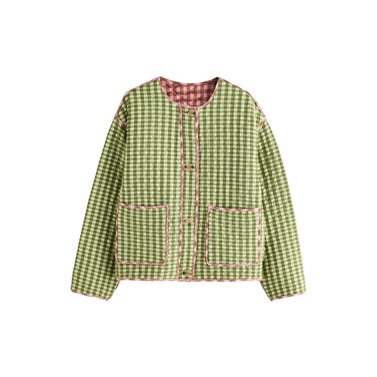 Veste matelassée à motif vichy réversible rose et vert, NEXT
