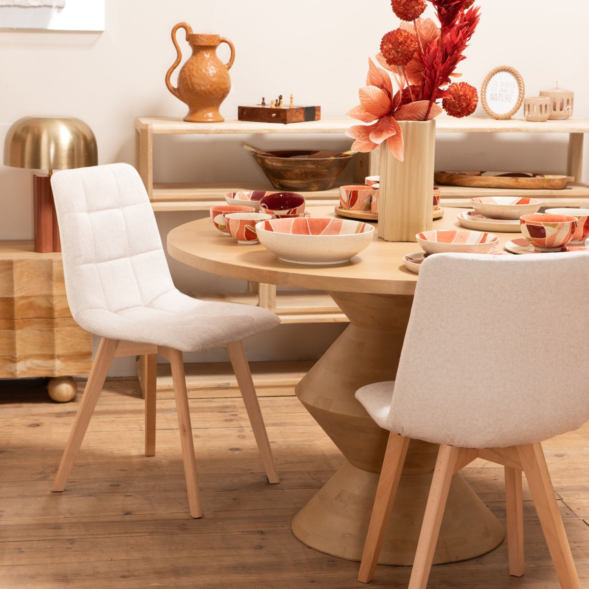 Table à manger ronde 4 à 6 personnes en manguier Agar marron, AMADEUS