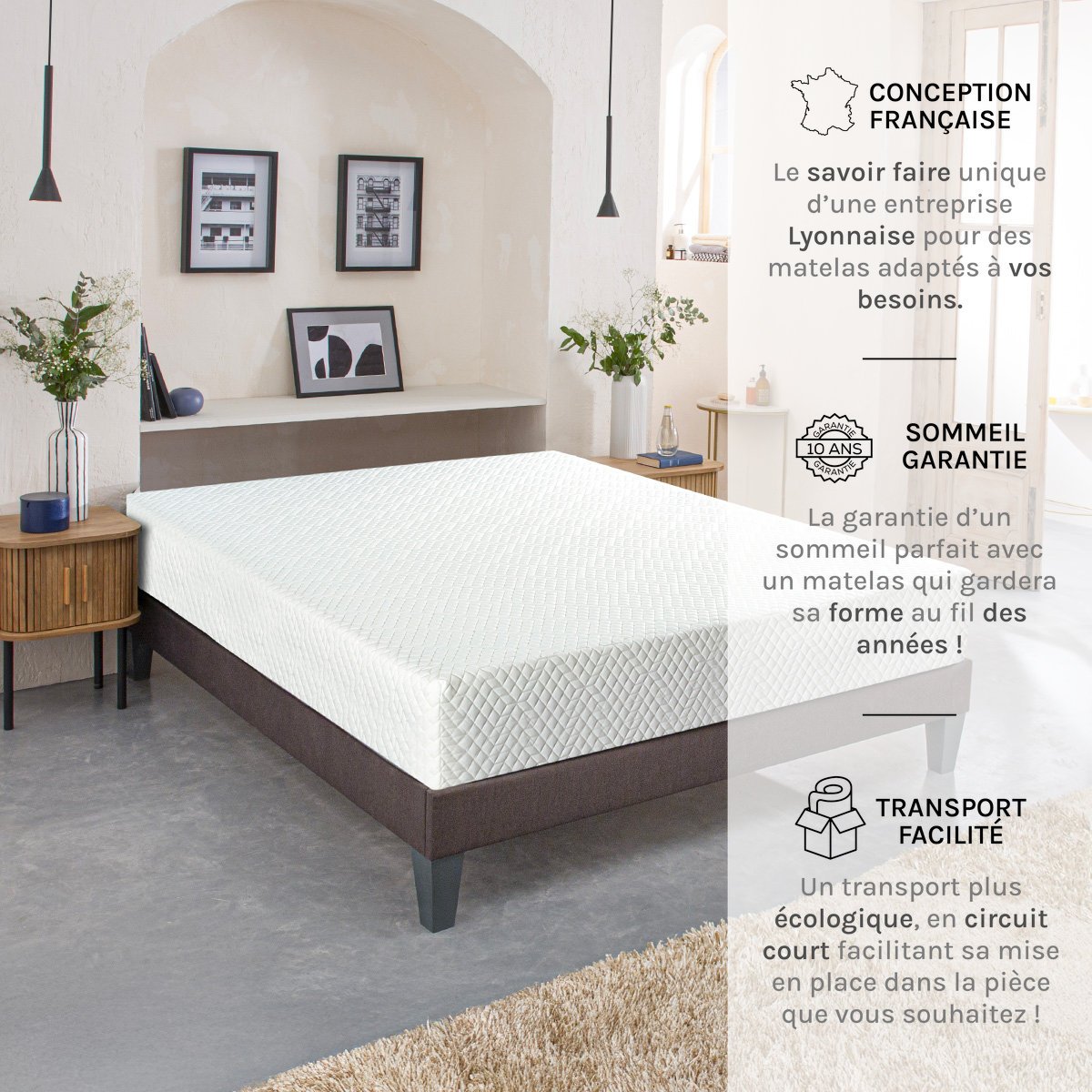 Matelas Mousse Absolu 140x200 cm Accueil Mémoire de forme blanc, BELLECOUR