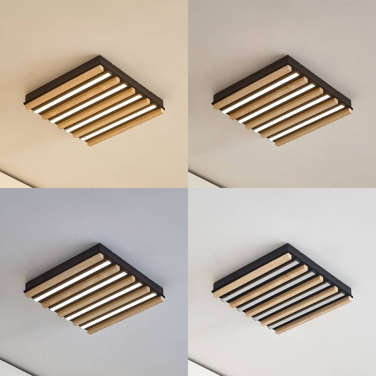 Plafonnier en bois moderneLED, Firka bois clair, blanc, LINDBY