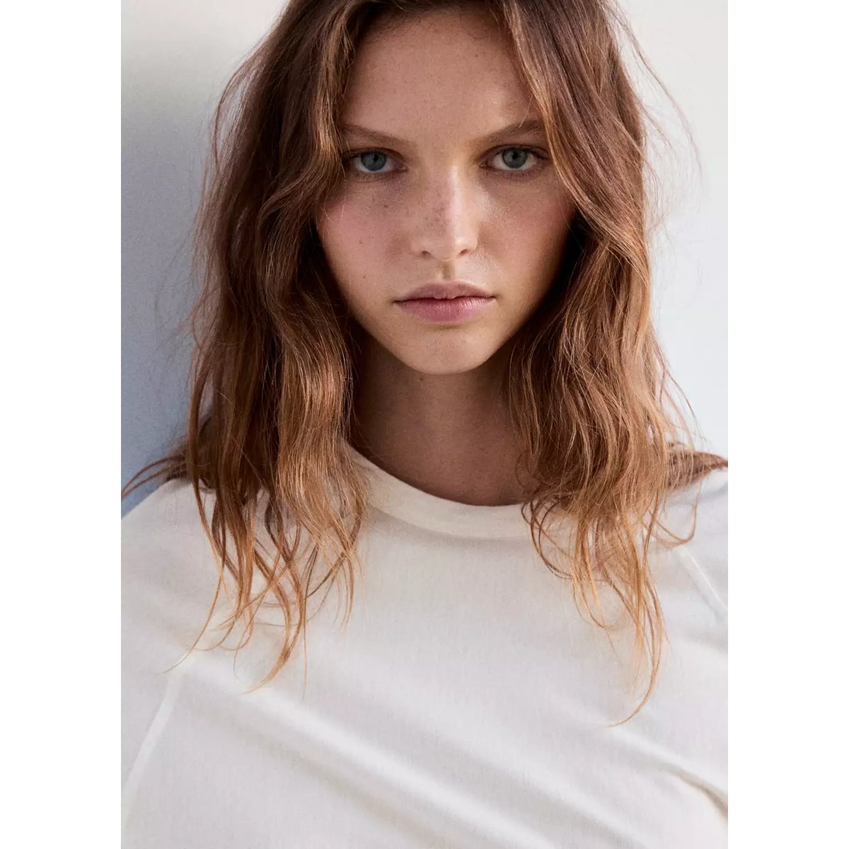 T-shirt 100 % coton manches longues blanc, MANGO