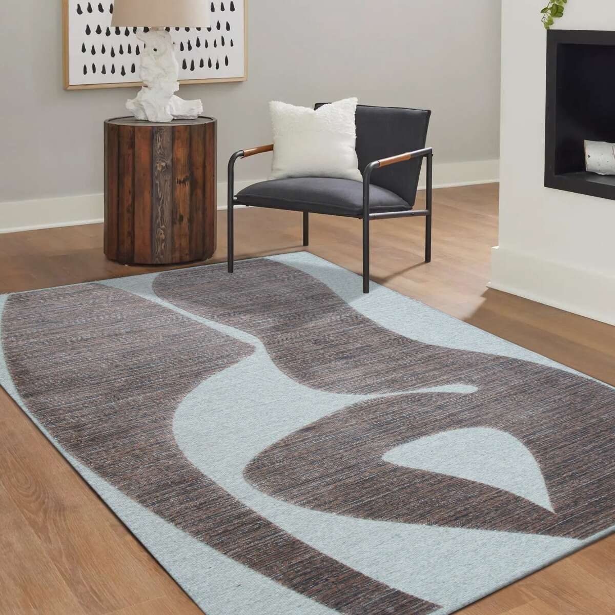 Tapis en laine motifs contemporains WOLLE ART marron, THE DECO FACTORY