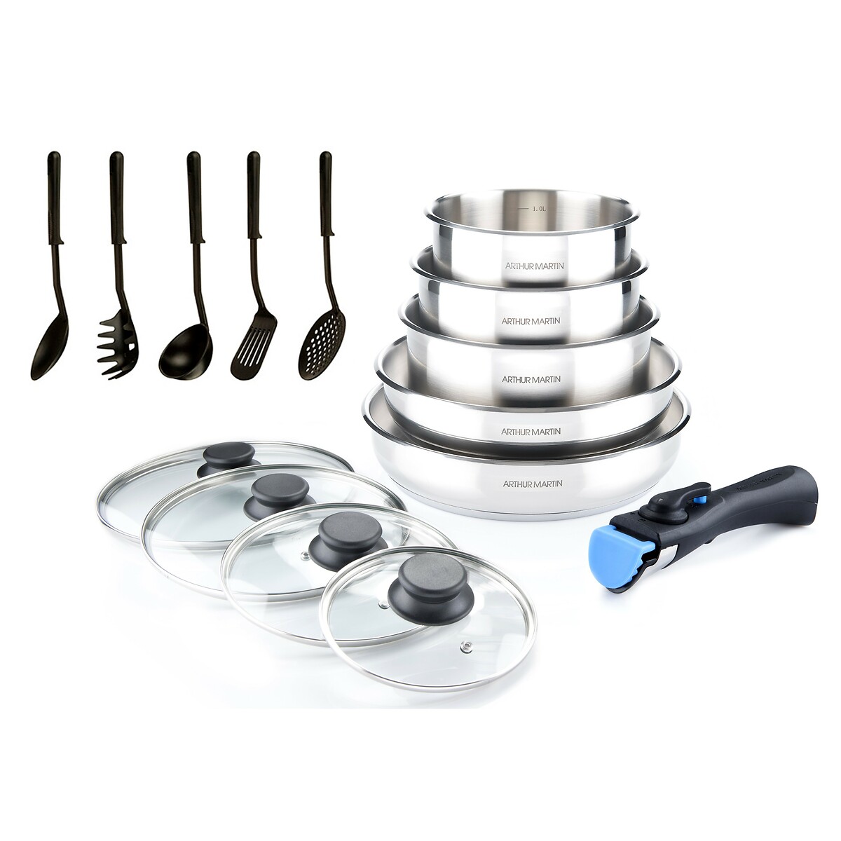 Batterie de cuisine 15 pièces en inox inox, ARTHUR MARTIN