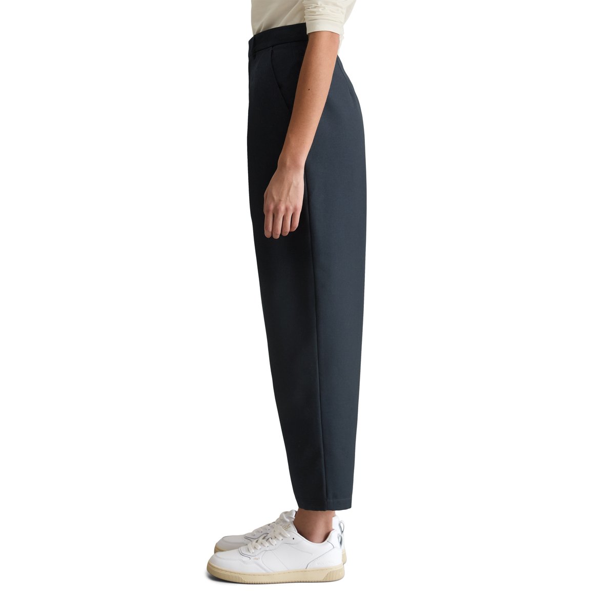 Pantalon de costume en sergé tapered en polyester recyclé avec viscose bleu foncé, MARC O’POLO DENIM