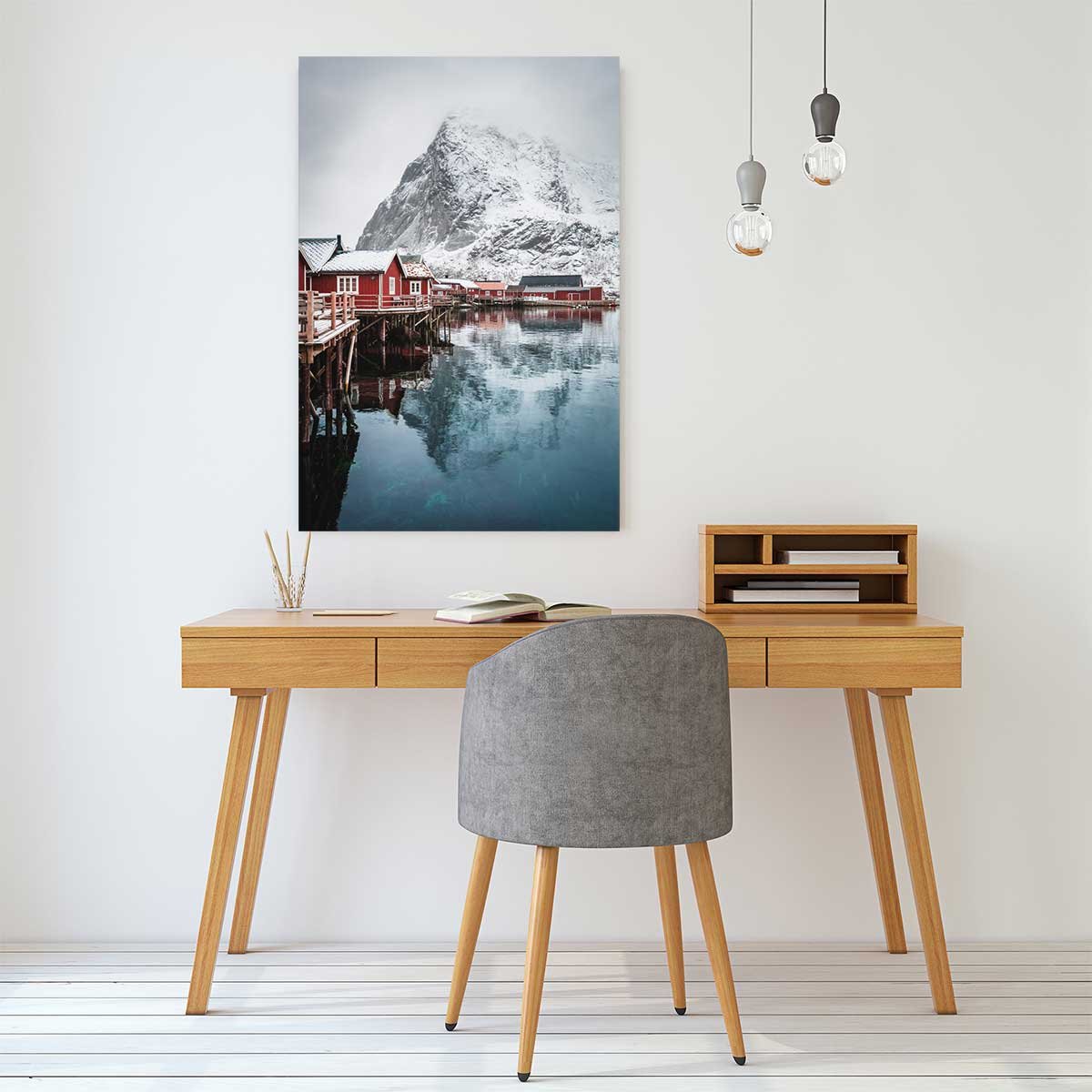 Paysage hiver village de pecheur norvegien tableau alu dibond, HEXOA